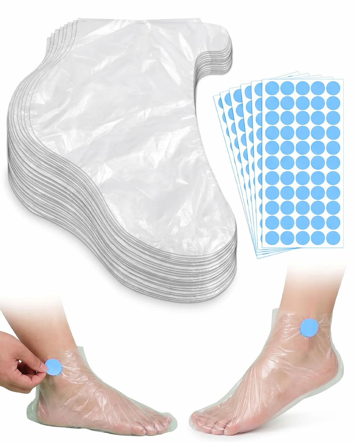 TISCH 100 Pezzi Calzari Monouso 315mm con 100 Adesivi Fissanti Copriscarpe per Paraffina Pedicure Fino Taglia 43
