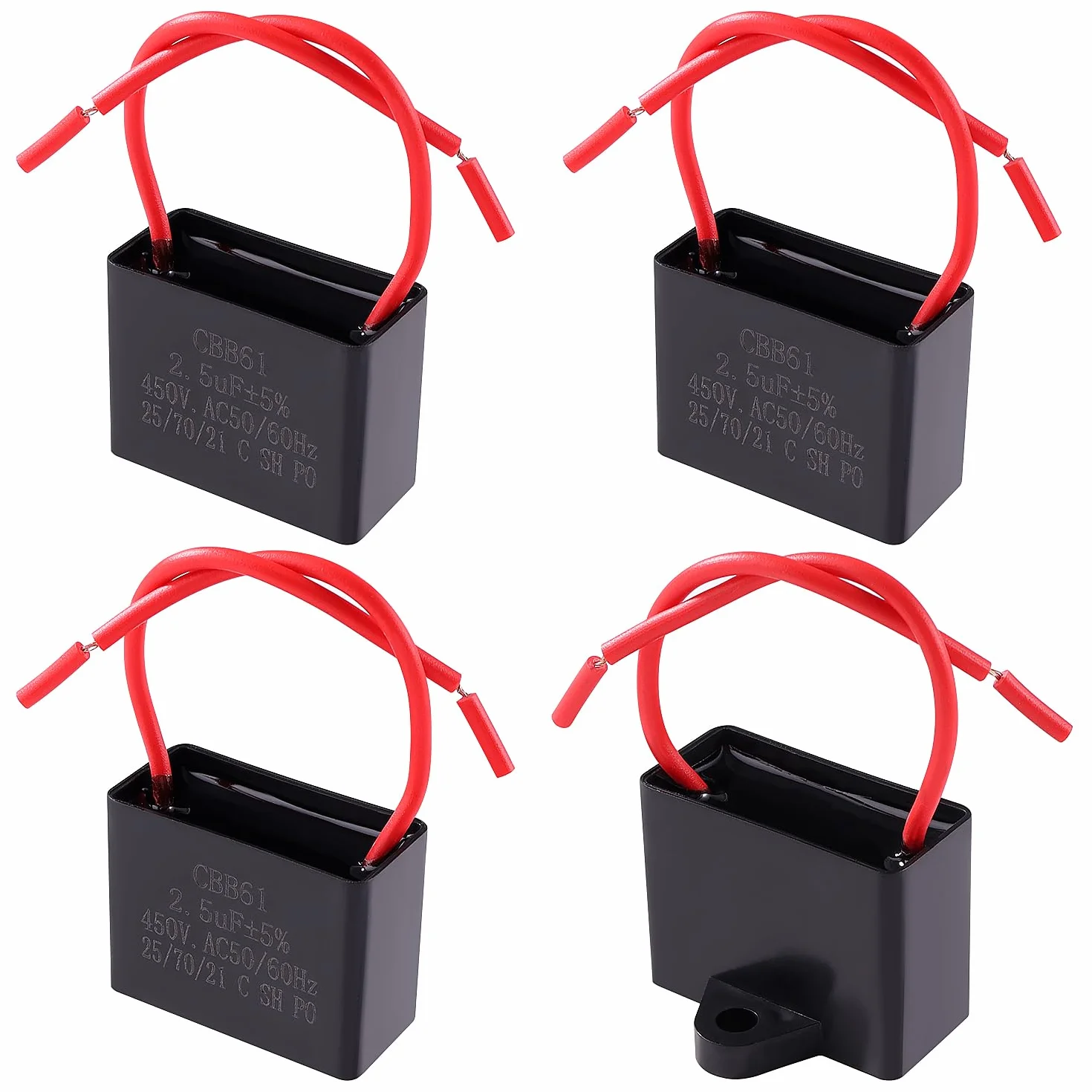 4 Pezzi CBB61 2.5uF 450V AC 50/60Hz Soffitto Ventilatore Condensatore con 2 Fili, Condensatore del Motore del Ventilatore del Condizionatore d'Aria