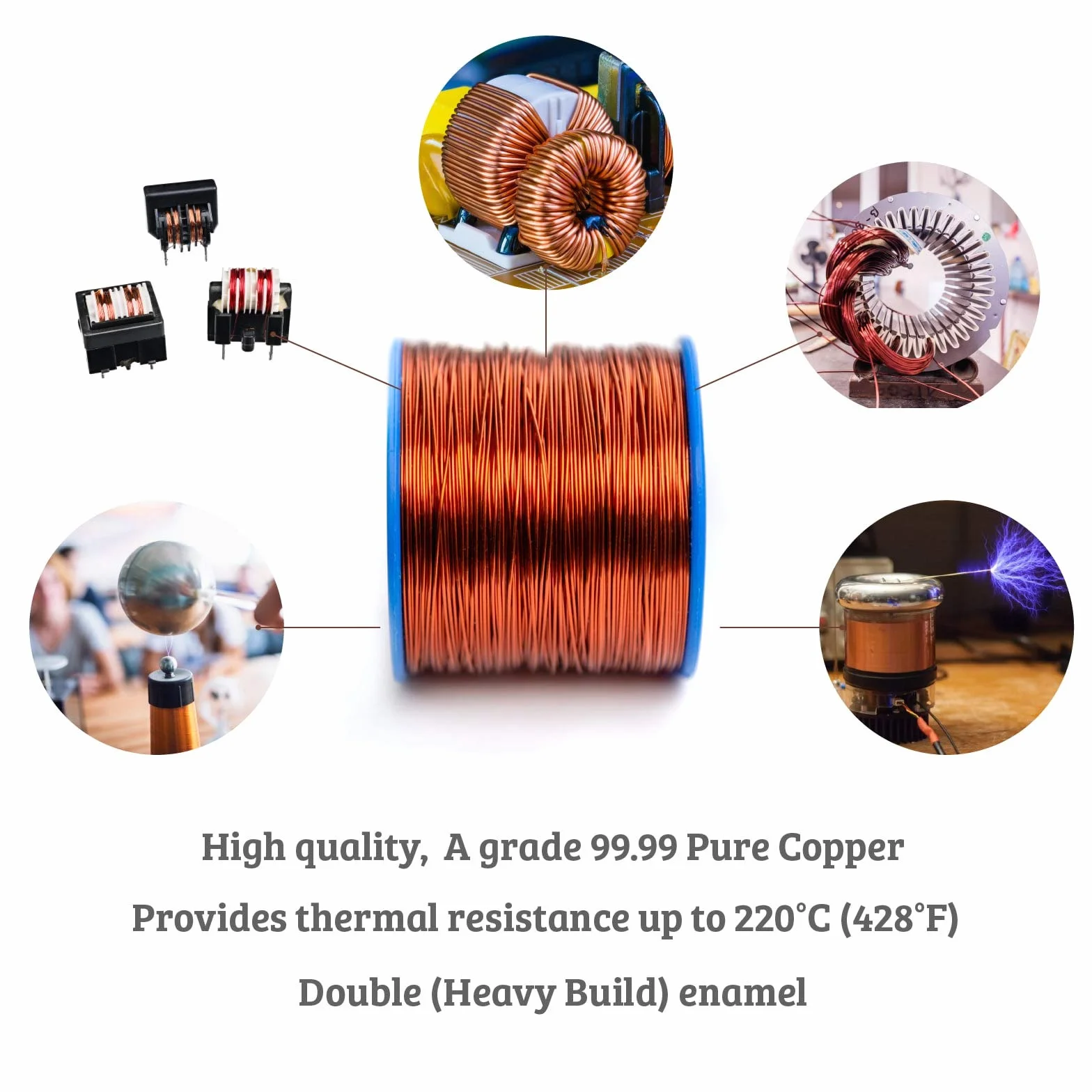 Emtel 1,02 mm (18 AWG) - 500 gr (1 LB) - 67 metri di filo di rame smaltato - Filo di avvolgimento per motori, trasformatori, altoparlanti, bobine magnetiche - fino a 220°C - doppio rivestimento