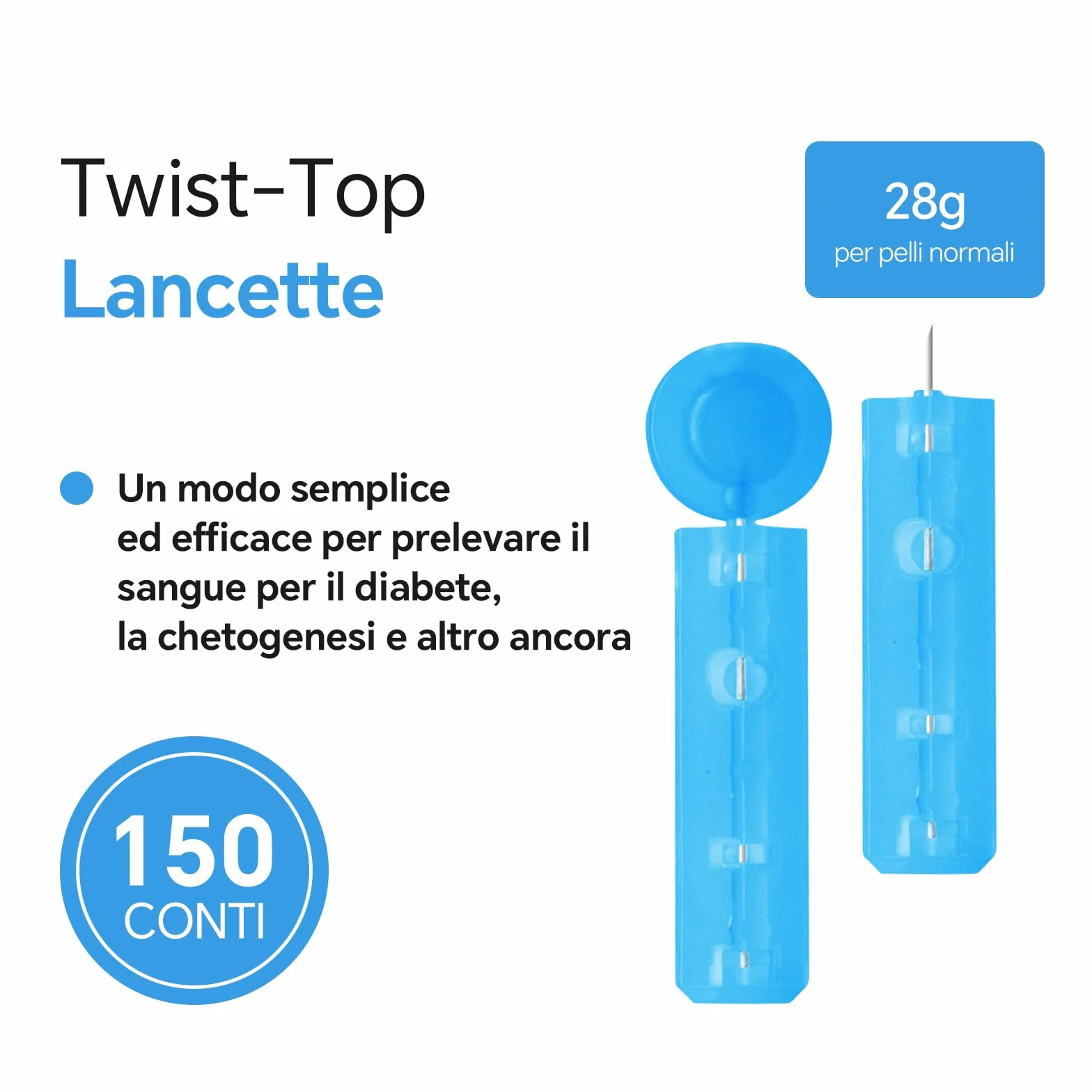 Sinocare Lancette per Glicemia, Aghi per Glicemia 28G dolore basso (150 Pz)