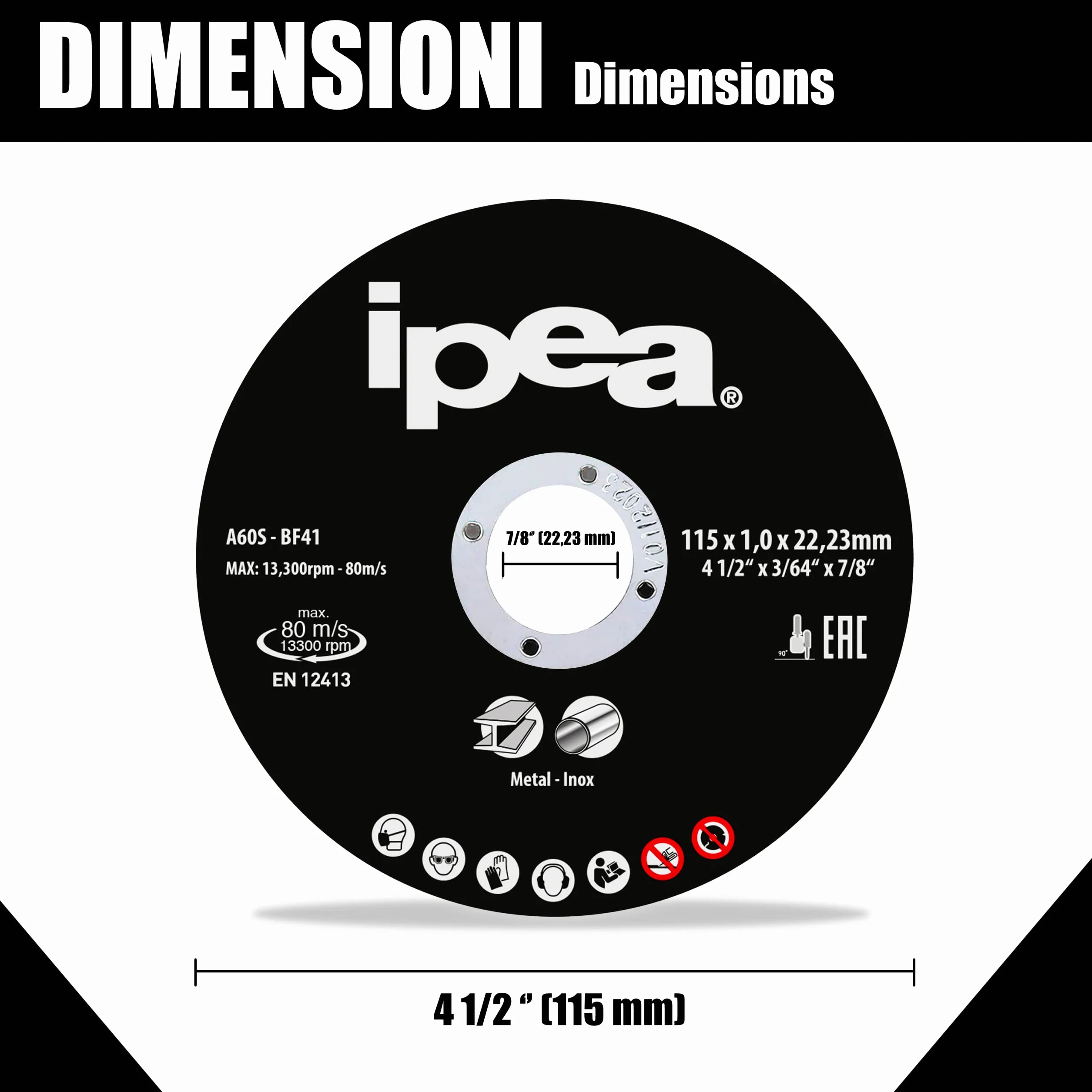 IPEA Dischi da Taglio in Metallo e Acciaio Inossidabile - 10 Pezzi - Disco per Smerigliatrice Angolare e Flessibile - Lame da Taglio per Metallo, Ferro, Alluminio - Misure 115 x 1 x 22 mm