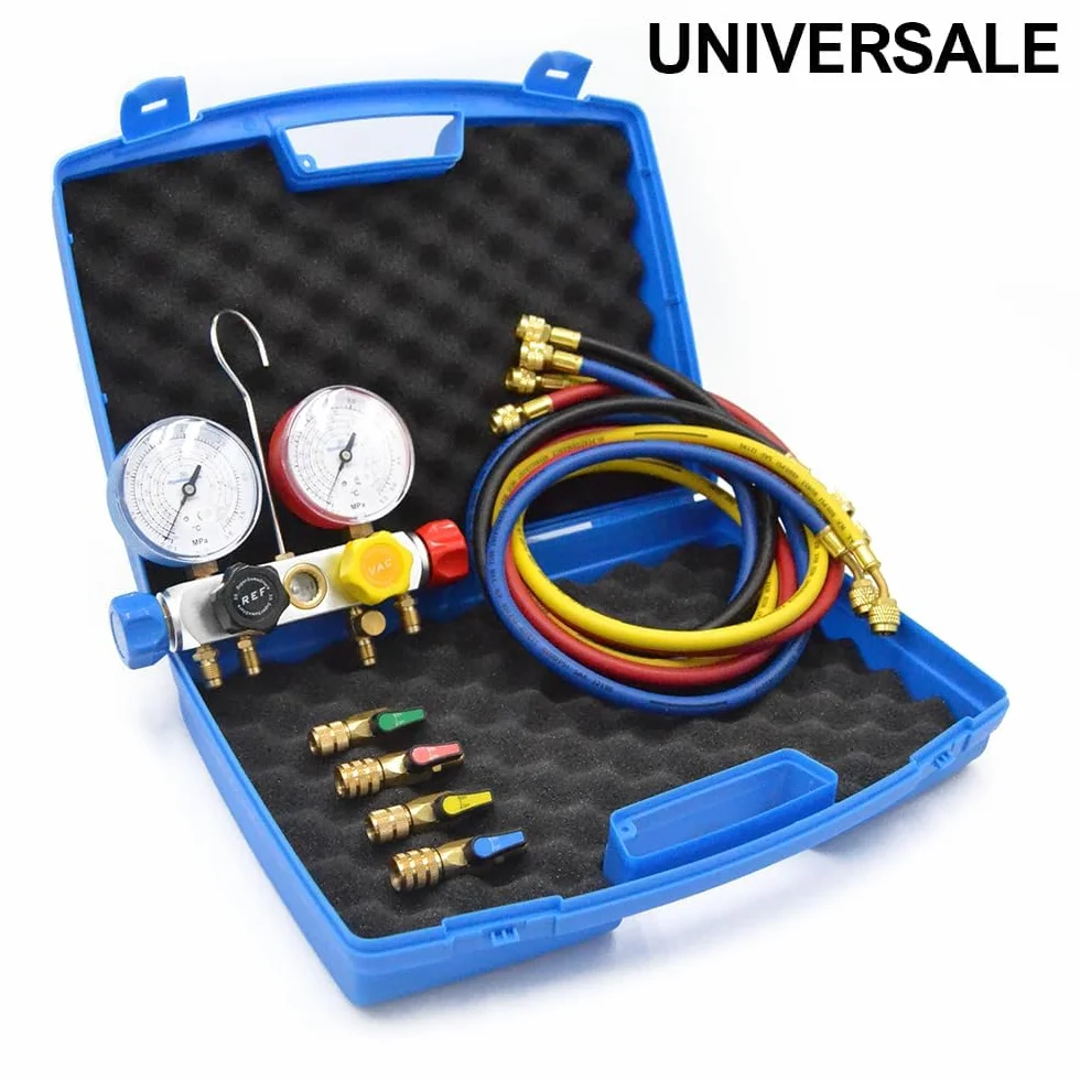 3S SuperSamaStore Kit Pompa del Vuoto Bistadio 70 L/Min con Set Manometrico 4 Vie Universale, per Installazione e Manutenzione Impianti Climatizzazione e Condizionatori con Gas R410A-R32-R407C-R134A