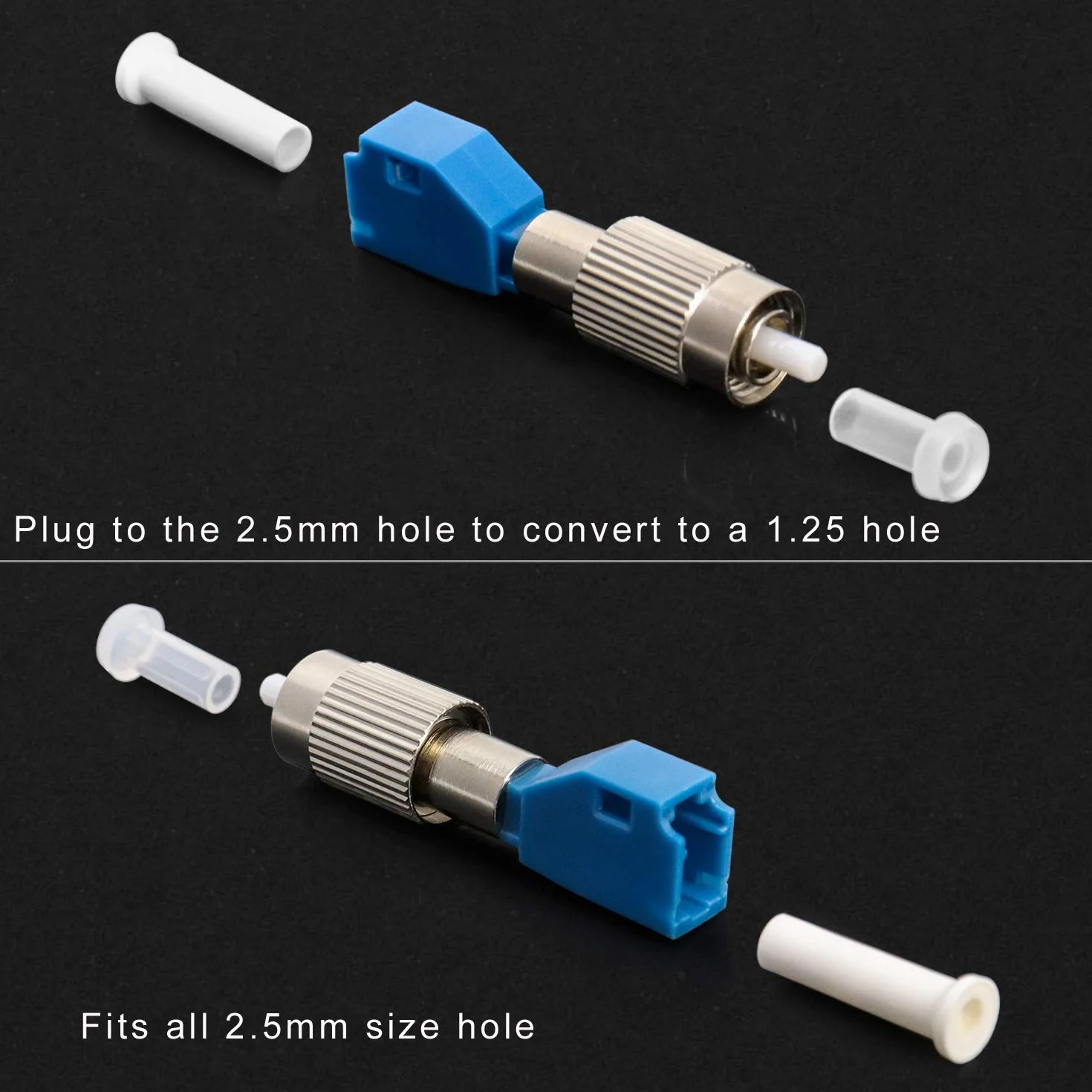 QWORK Connettore fibra ottica, Adattatore per fibra ottica, 2.5 mm a 1.25 mm da FC maschio a LC femmina, adattatore per cavi in fibra ottica, 2 pezzi