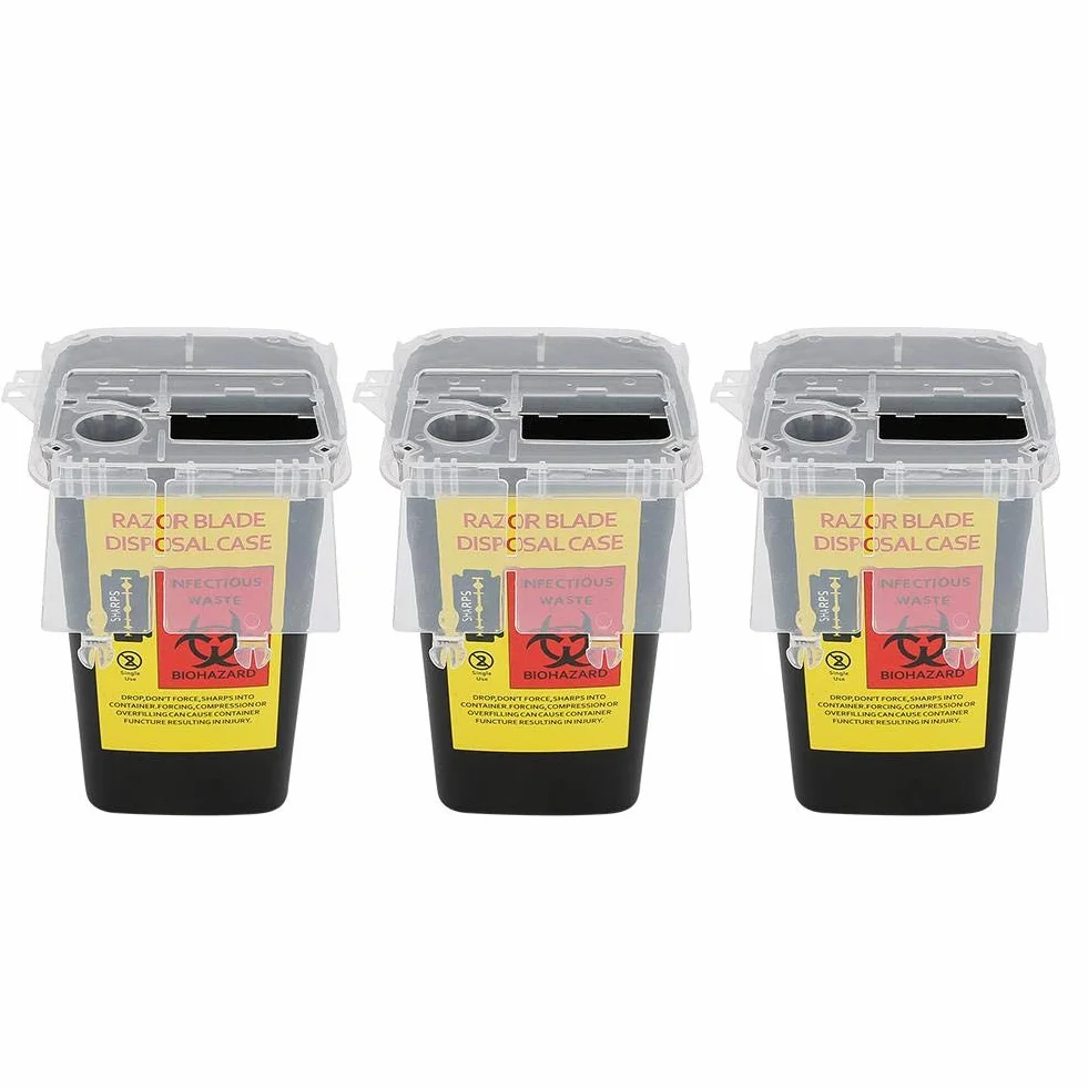 Plastica Contenitore per Oggetti Taglienti Lama di Rasoio Custodia Usa e Getta Tatuaggio Rifiuti Ago Riciclaggio Cestino 3 Pezzi