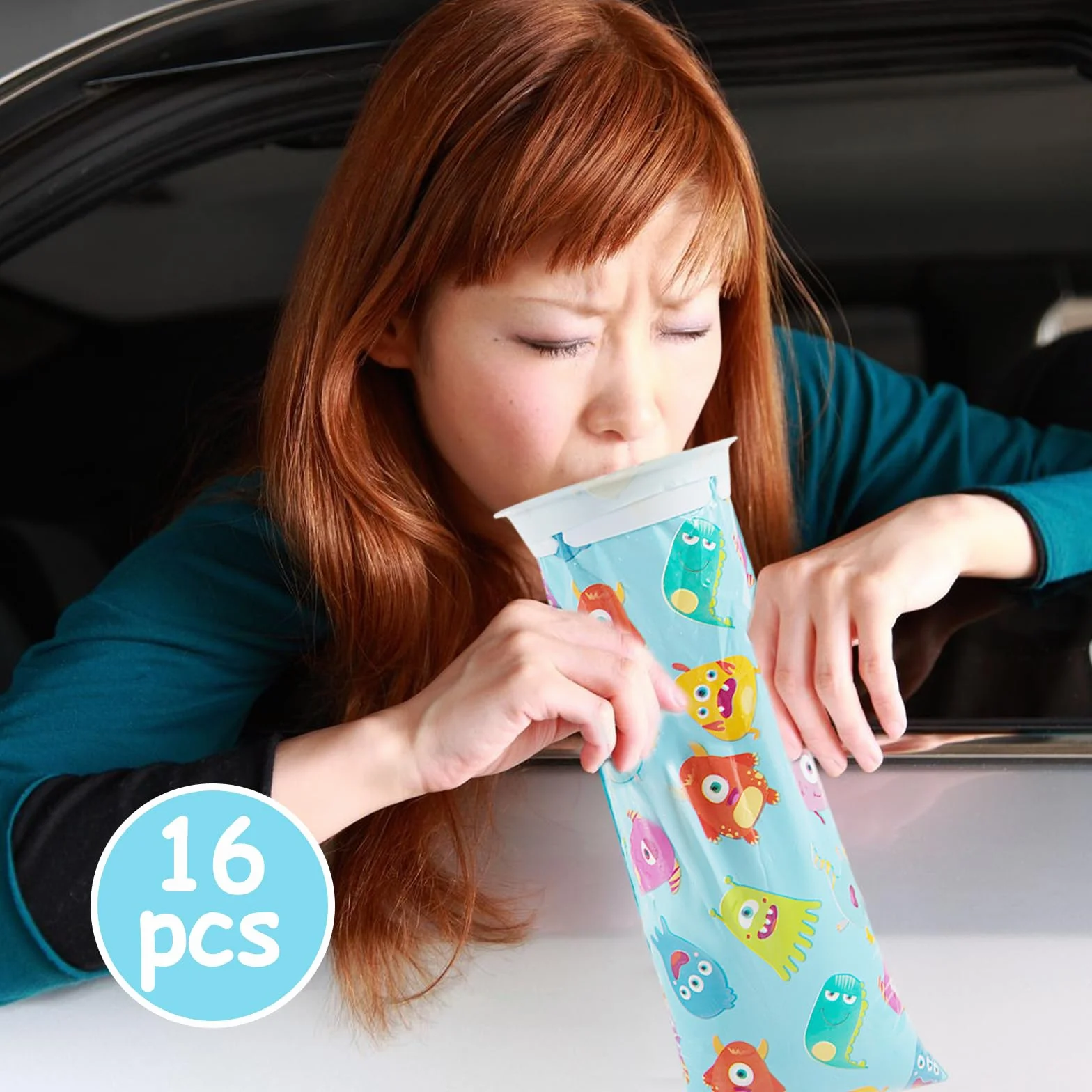 Vomit Bag 16PCS 1500ml Sacchetti Monouso Emesis Per Auto Autobus Aerei Cinetosi da Viaggio Cartoon Style