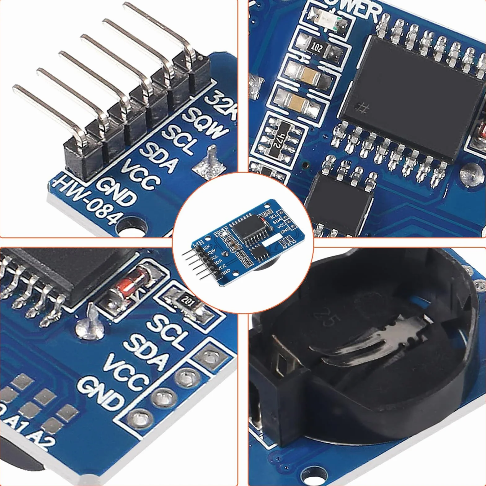 Real-Time Clock RTC modulo compatibile con orologio in tempo reale I2C, modulo orologio I2C RTC per Arduino e Raspberry Pi con batteria (6 pezzi)