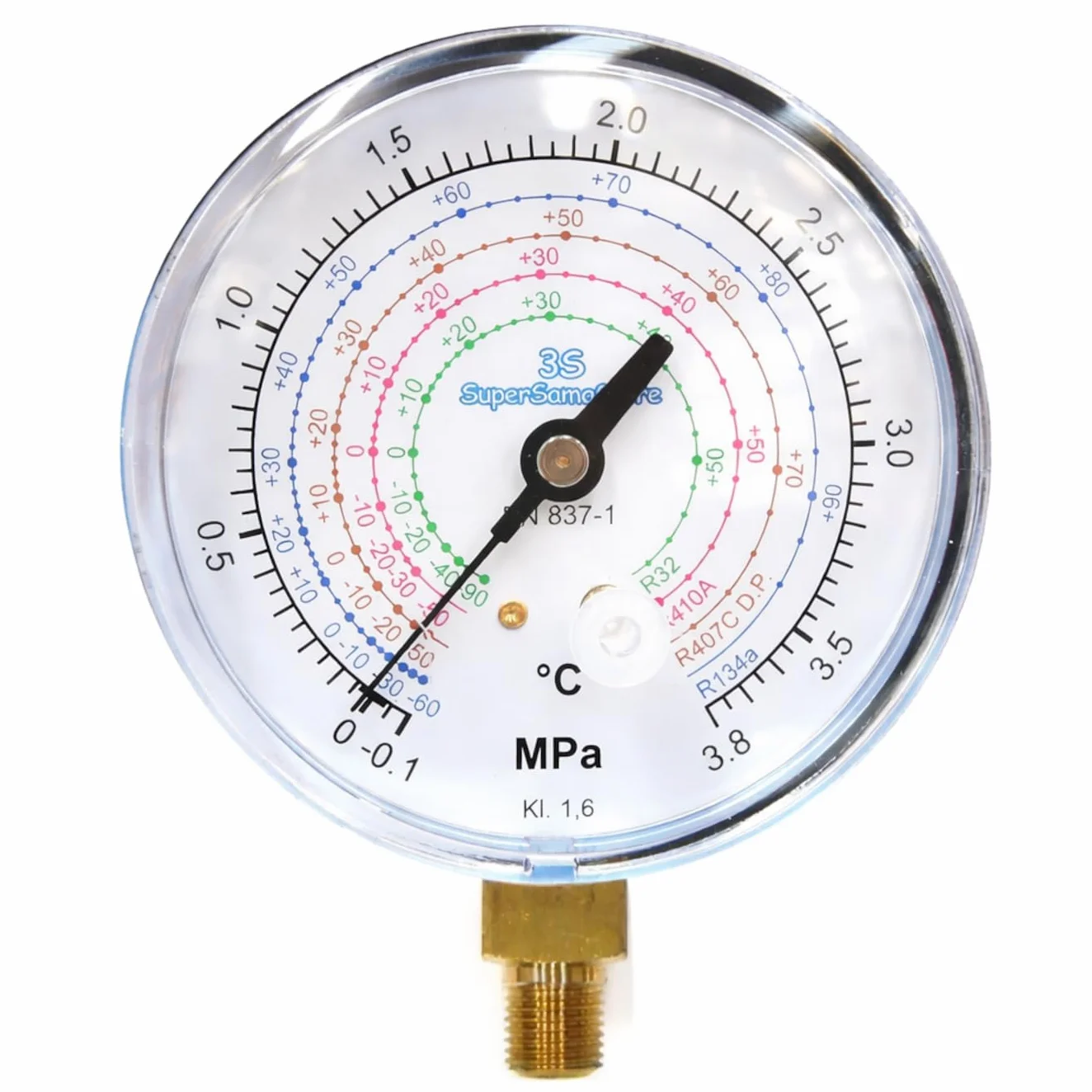3S SuperSamaStore Manometro Bassa Pressione Universale per Gas Refrigerante, Quadrante 80 mm, Scale R32 R410A R407C R134A, MPa -0,1 a 3,8, 1/8" NPT