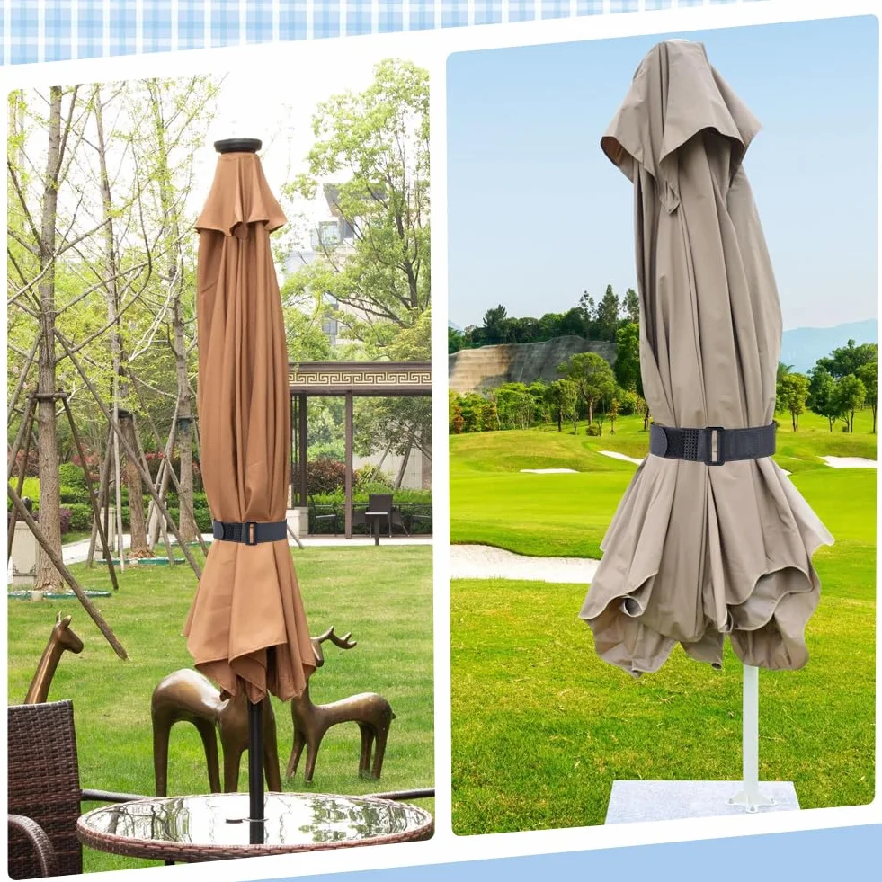 GORGECRAFT 12pz 63cm Ombrello Giù Cinghie Nere Fissaggio Fisso Cinghia Multiuso Riutilizzabile Autoadesivo Regolabile Patio Ombrellone Stabilizzatore Cinghia Antivento per Grandi Ombrelloni