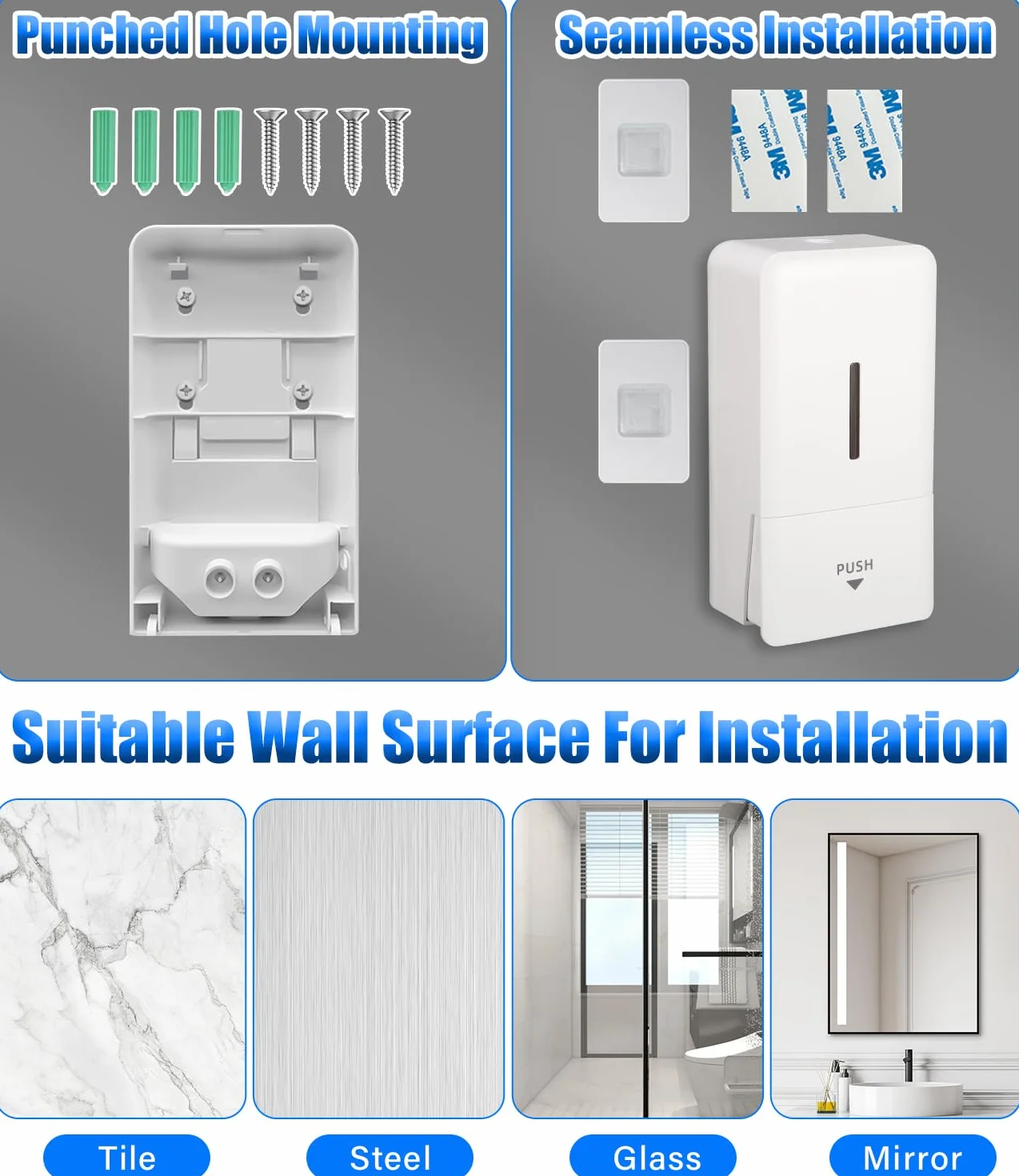 Dispenser Sapone Bagno, Dispenser Sapone Bagno a Muro Ideale per Bagni Commerciali, da Utilizzare con Disinfettanti e Saponi per le Mani, ABS Bianco 800ML Grande Capacità