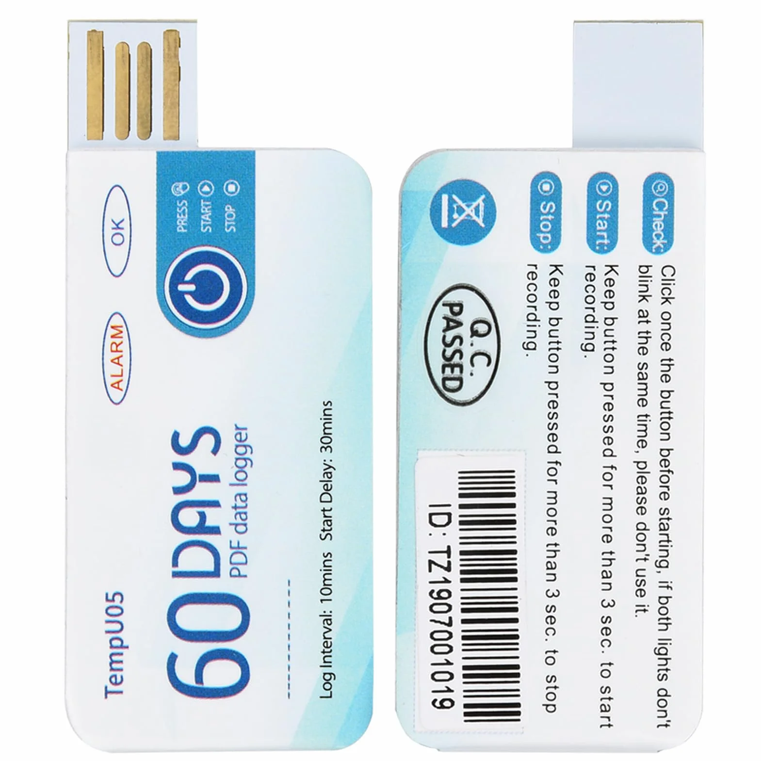 TempU05 Registratore di Temperatura USB Monouso con Report PDF Alta Precisione 67x28mm
