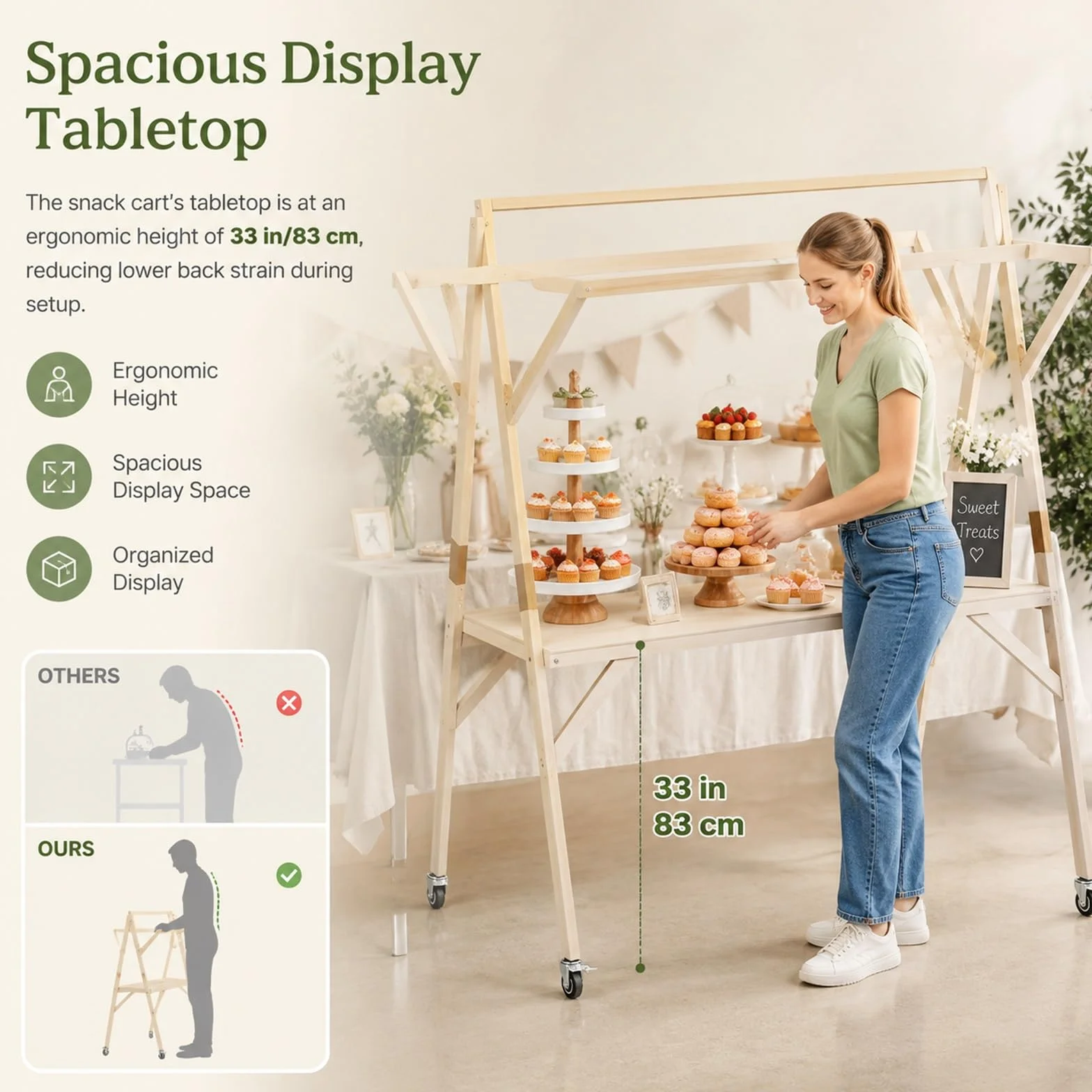 Banco da Mercato Portatile, Carrello Pieghevole per Venditori Ambulanti con Tettuccio e Ruote, per Strade, Eventi, Mercati Agricoli e Fiere Artigianali, Portata 440 Lbs(Yellow,59in/150cm)