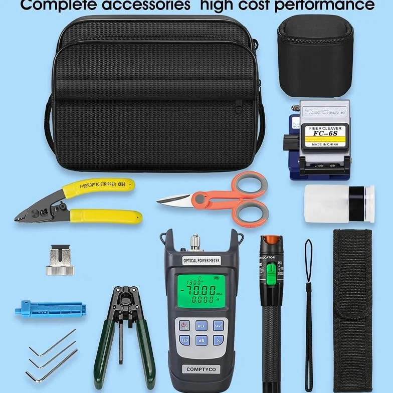 Kit di strumenti in fibra ottica FTTH, misuratore di potenza in fibra ottica e localizzatore visivo di guasti da 10 mW Strumento di taglio in fibra AUA-6S, kit in fibra ottica