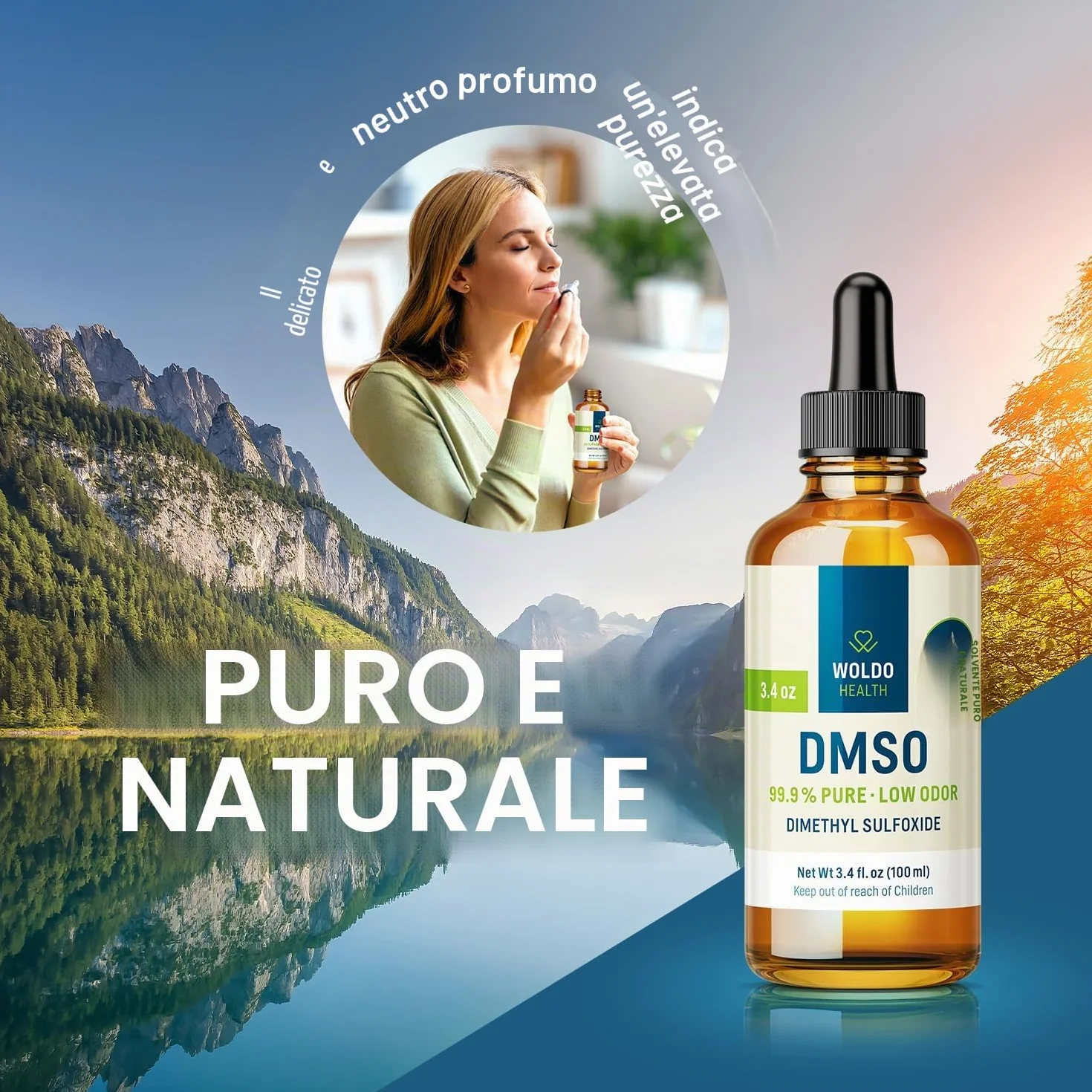 WoldoHealth DMSO 99,9% Dimetilsolfossido 100ml puro vetro ambrato con pipetta