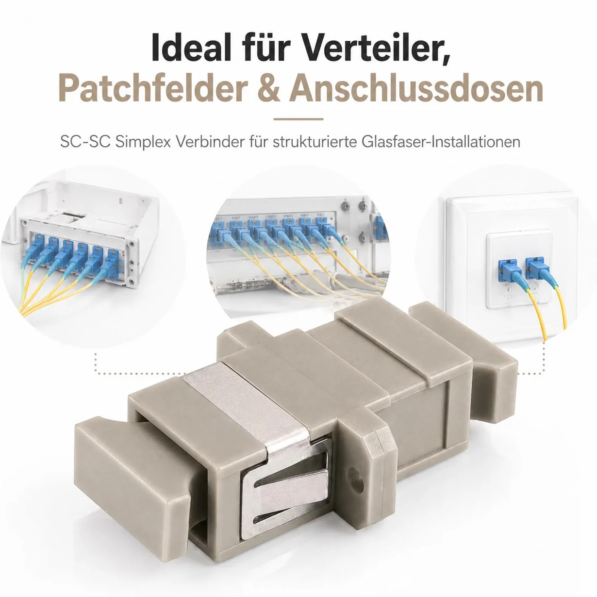 1aTTack.de 10 connettori Keystone in fibra ottica OM1 o OM2 (UPC o PC) SC-Simplex femmina a SC-Simplex femmina multimodale beige