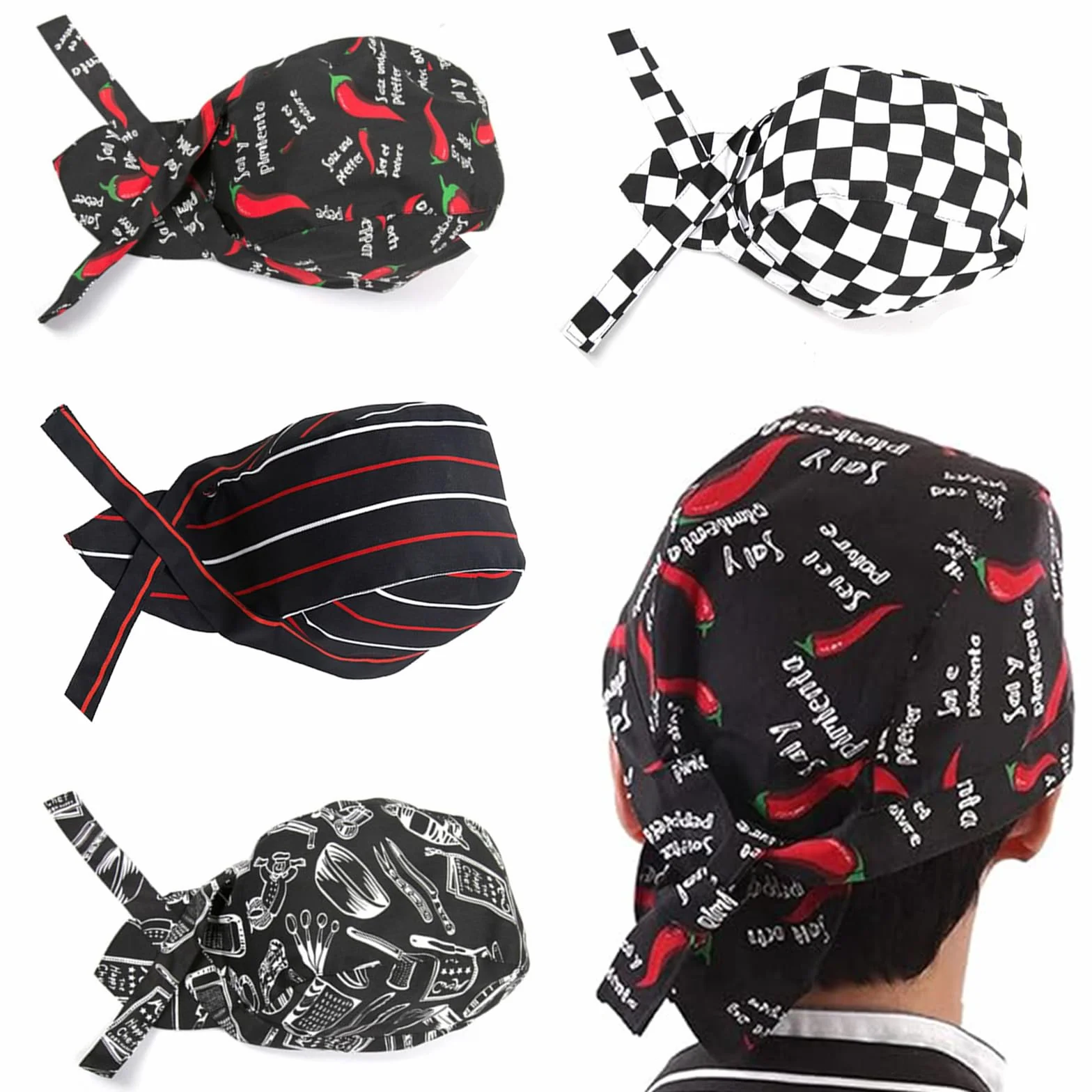 Cappelli da Chef Elastici Regolabili 3 Pezzi Berretti Bandana Uomo Donna Cucina