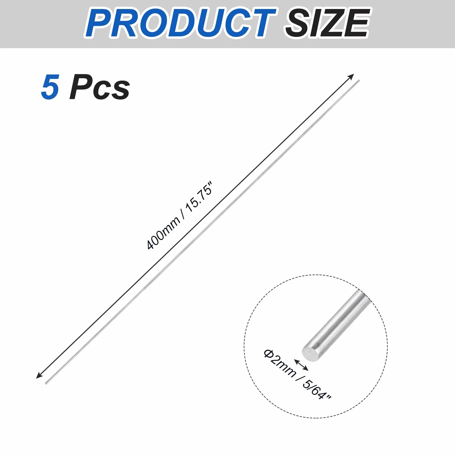 Barra Rotonda In Acciaio Inox 316 5/64"(2mm) 15.75"(400mm) Confezione Da 5