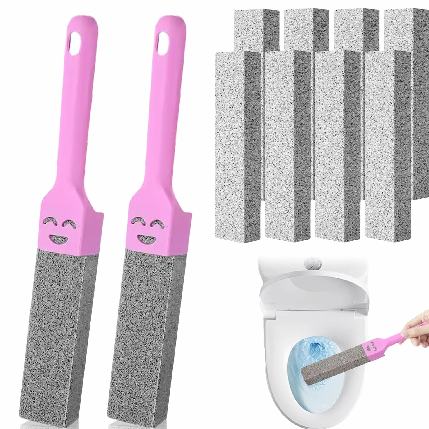 8 pezzi di pietra pomice, blocco di pulizia, spugna abrasiva con 2 manici per la pulizia di WC, vasca da bagno, lavello della cucina, fornello e barbecue