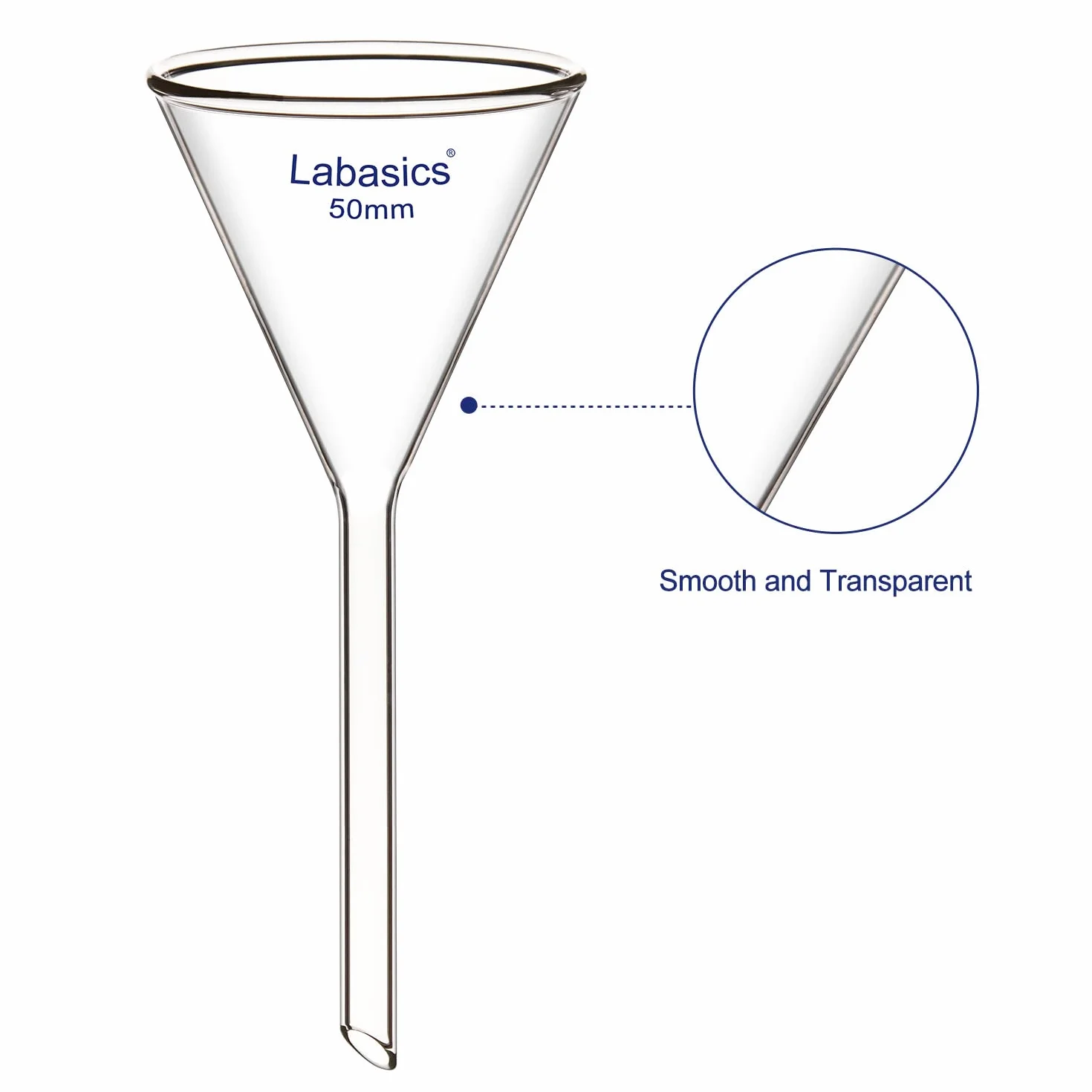 Labasics 2 Pezzi Imbuto in Vetro Borosilicato Glass Funnel, Imbuti da Laboratorio, Gambo Corto Diametro 50 mm, Lughezza Stelo 50 mm