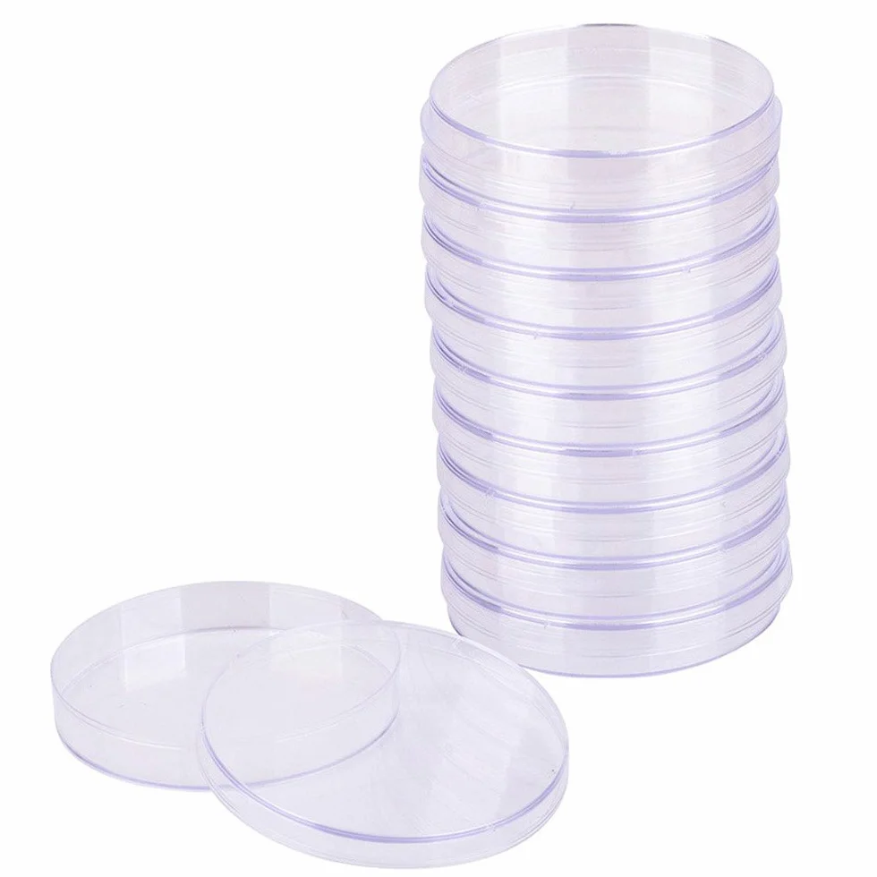 10 pezzi, Plastica di Petri, con Coperchio,MONOUSO Piastra di Petri Sterilizzata Trasparente, per Cultura di Laboratorio Lievito Batterico(70mm)
