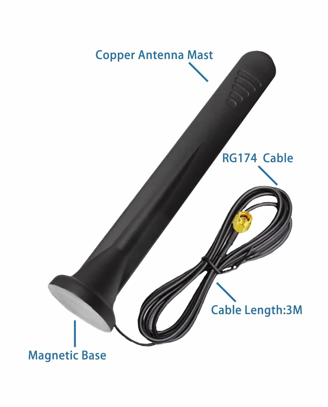 Vecys 4G LTE Antenna SMA Maschio 8DBi GSM/3G/4G/5G Omni-direzionale Impermeabile con Base Magnetica Cavo 3M RG174 Nero