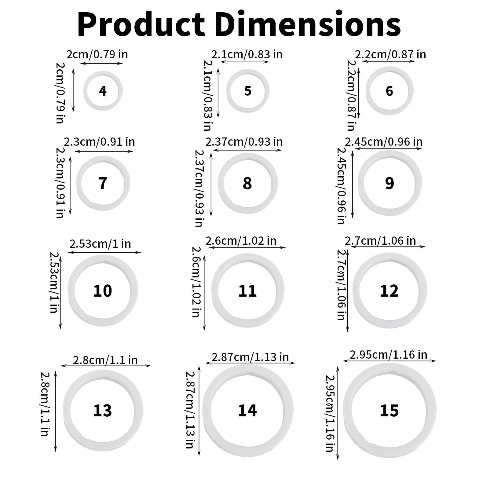 Kit Misurazione Dimensioni Dita in Plastica Bianca 4 Pezzi