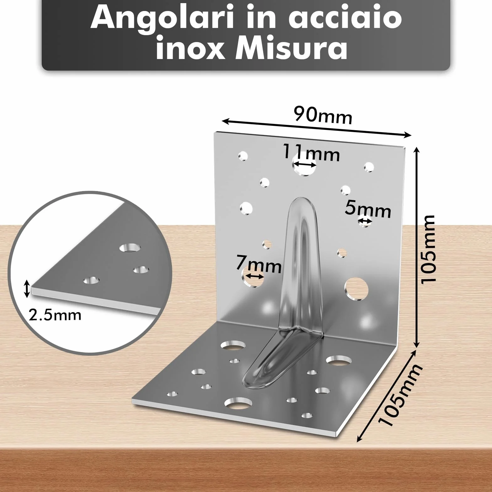 Shinfly 12 connettori angolari 105 x 105 x 90 mm, spessore 2,5 mm, zincato