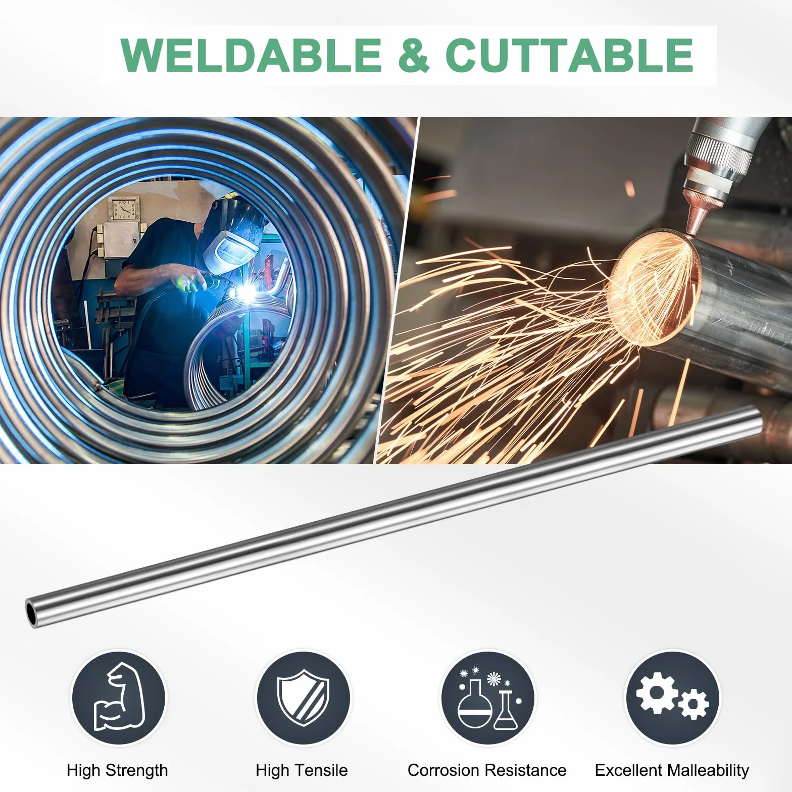 M METERXITY 2-Pack 250mm Tubo Inossidabile 304, 10mm Diametro Esterno 1.5mm Spessore Parete Tubo Inossidabile Senza Saldatura Per Edilizia/Macchinari, Tubo Dritto Metallico [0.39x0.06x9.8IN]