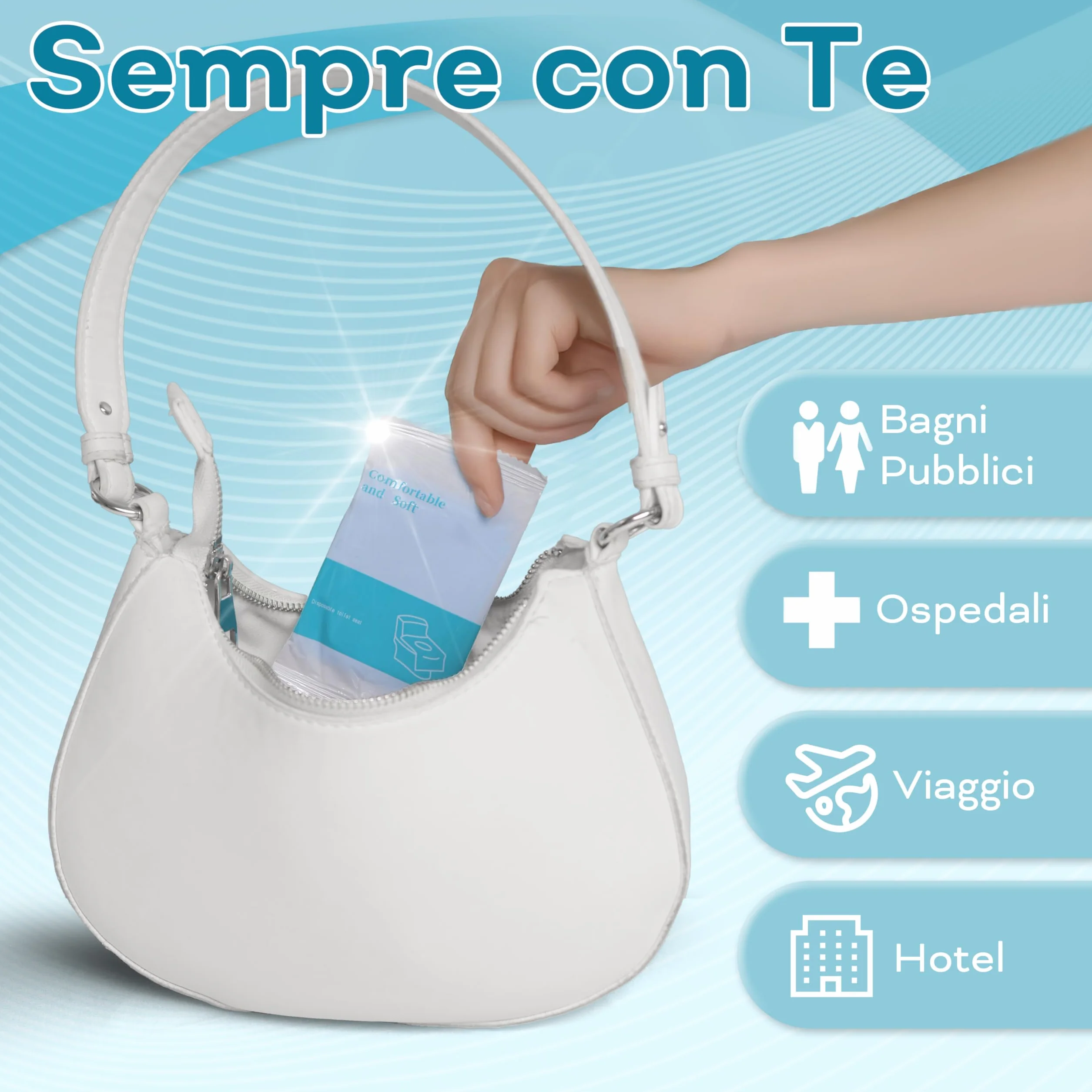 Copriwater usa e getta con copertura totale e adesivi antiscivolo - guanti igienici
