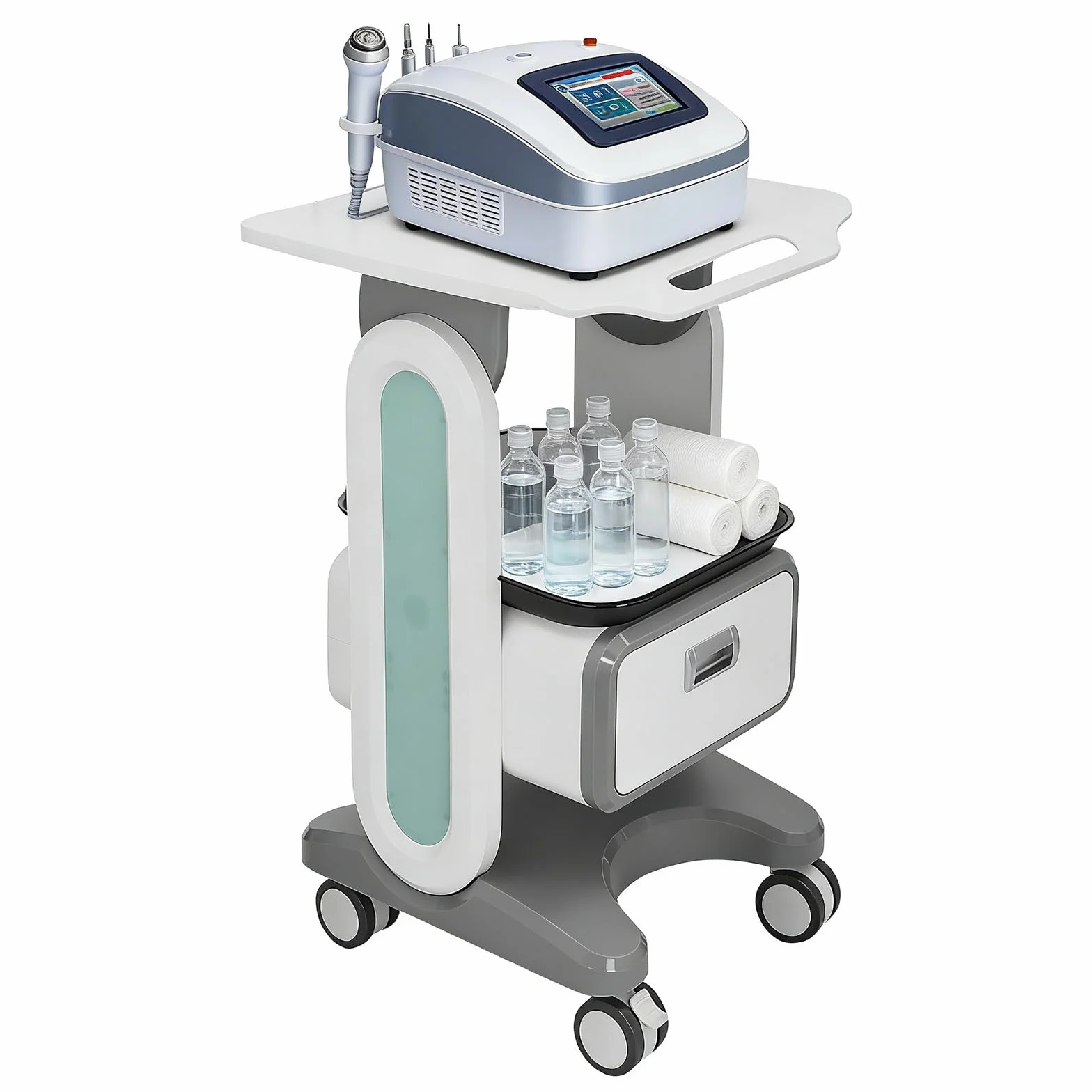 Carrelli da laboratorio a 2 livelli, carrello medico con 1 cassetto, 1 vassoio superiore e 4 ruote silenziose, carrello medico mobile con materiale ABS per laboratorio, clinica, ospedale, bianco