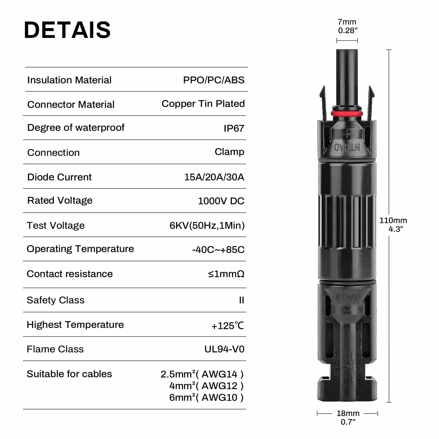 2 Pezzi 30A Diodi per Connettore Pannelli Solare 15A/20A/30A 1000 V Diodi di Blocco Fotovoltaico Diodo Antiriflusso evitare effetto hot spot IP67 per Centrale fotovoltaica PV DIY Cavo