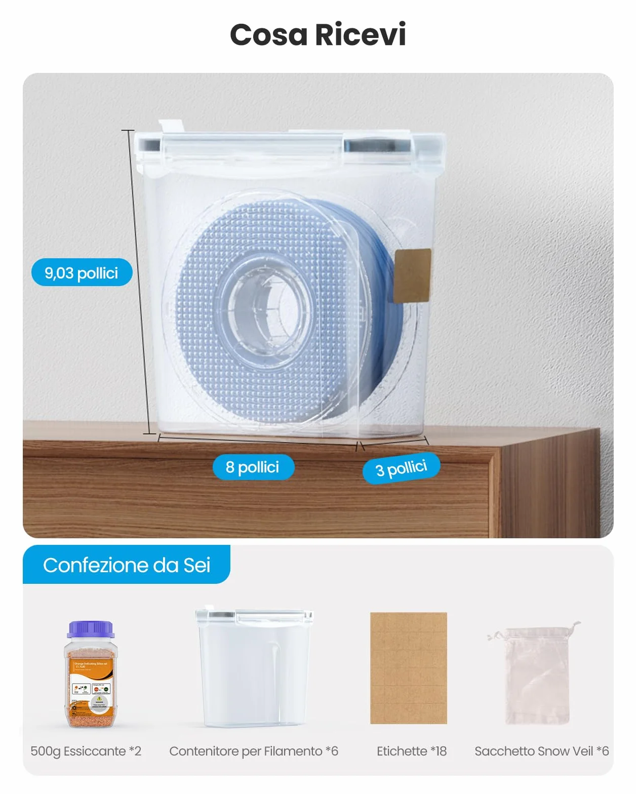 YOOPAI Confezione da 6 contenitori per filamenti, per filamenti di stampa 3D, sigillatura e protezione, con essiccante ed etichette, impermeabile e antipolvere, 4,0 l