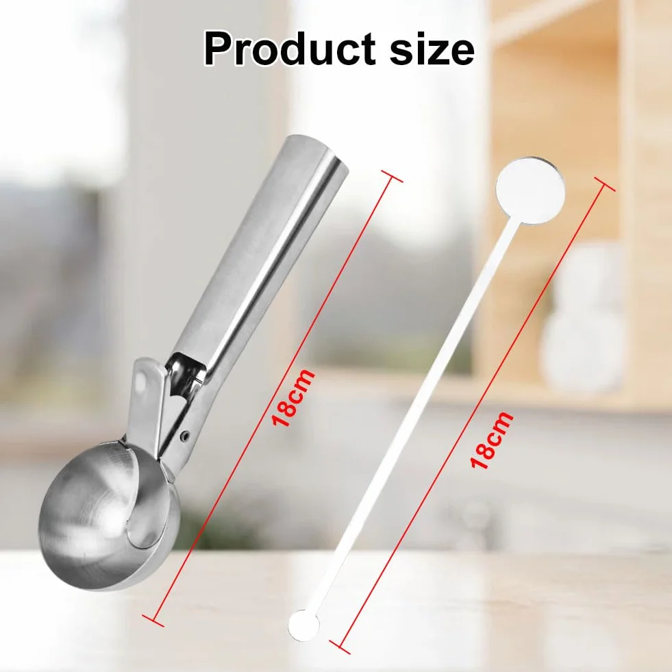 Porzionatore per Gelato 4.8cm,Cucchiaio Porzionatore Paletta,Cucchiaio per Gelato in Acciaio Inox,Con 18cm Bastoncini per Cocktail,Per Palla Gelato,Polpette Di Carne,Palla Melone,Cottura