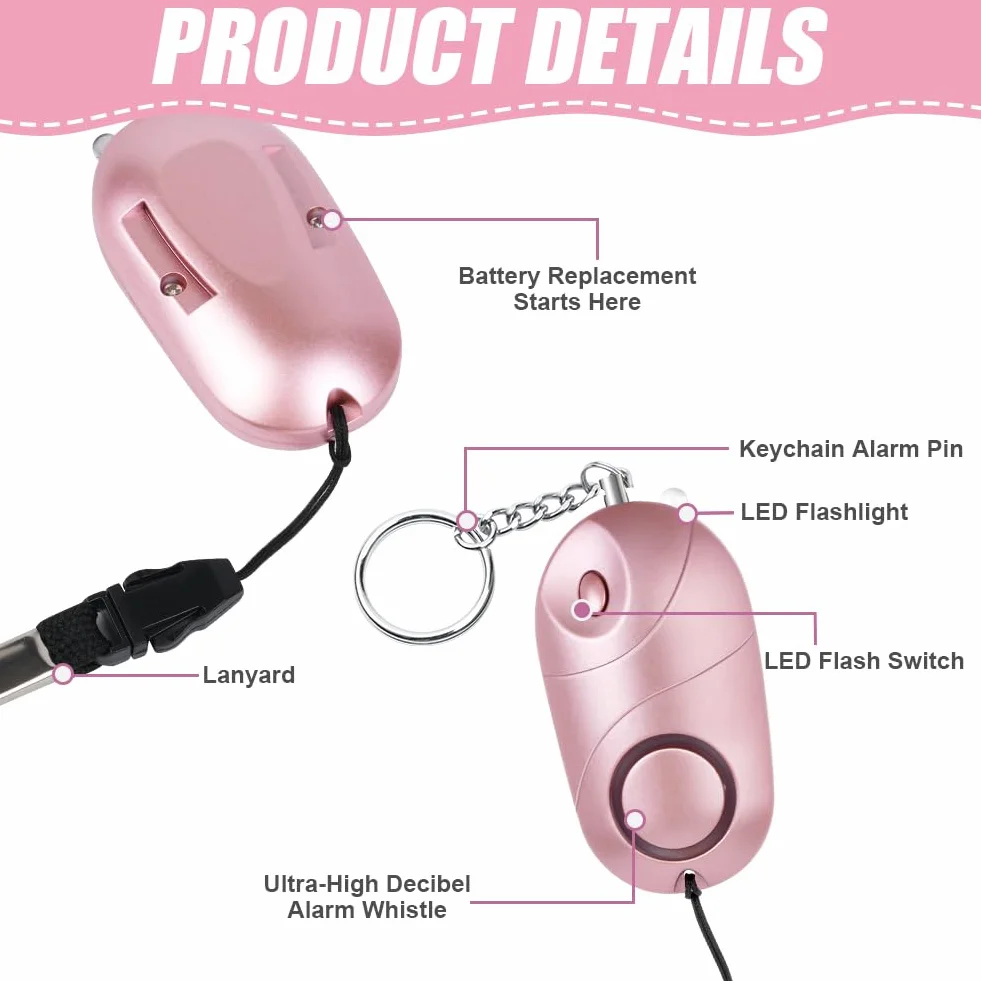 Flintronic Allarme Personale, 2 Pezzi Allarme Antiaggressione da Donna, 140dB Alarm Ricaricabile Sirena, Alarm di Sicurezza Portachiavi con Luce LED per Anziani, Bambini, Donne