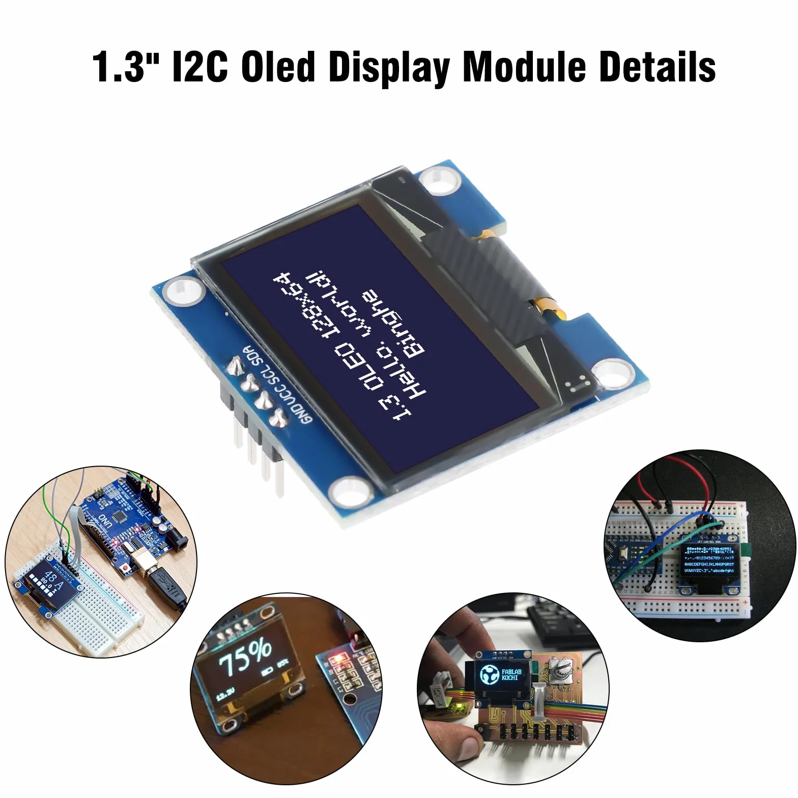 1,3" OLED I2C Display Modulo Binghe 1,3 Zoll LED OLED Display I2C IIC OLED Display con SSH1106 Chip 128 x 64 Pixel I2C Display su schermo con Caratteri bianchi Compatibile con Arduino/Rasp-Pi