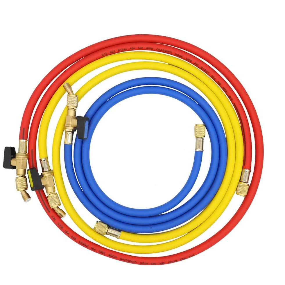 Fivetwofive Tubi Flessibili di Ricarica Refrigerante A/C da 1,6 M con Valvole A Sfera HVAC 1/4 Pollici SAE Adatti per Aggiunta di Refrigerante R134A R12 e Aria Condizionata