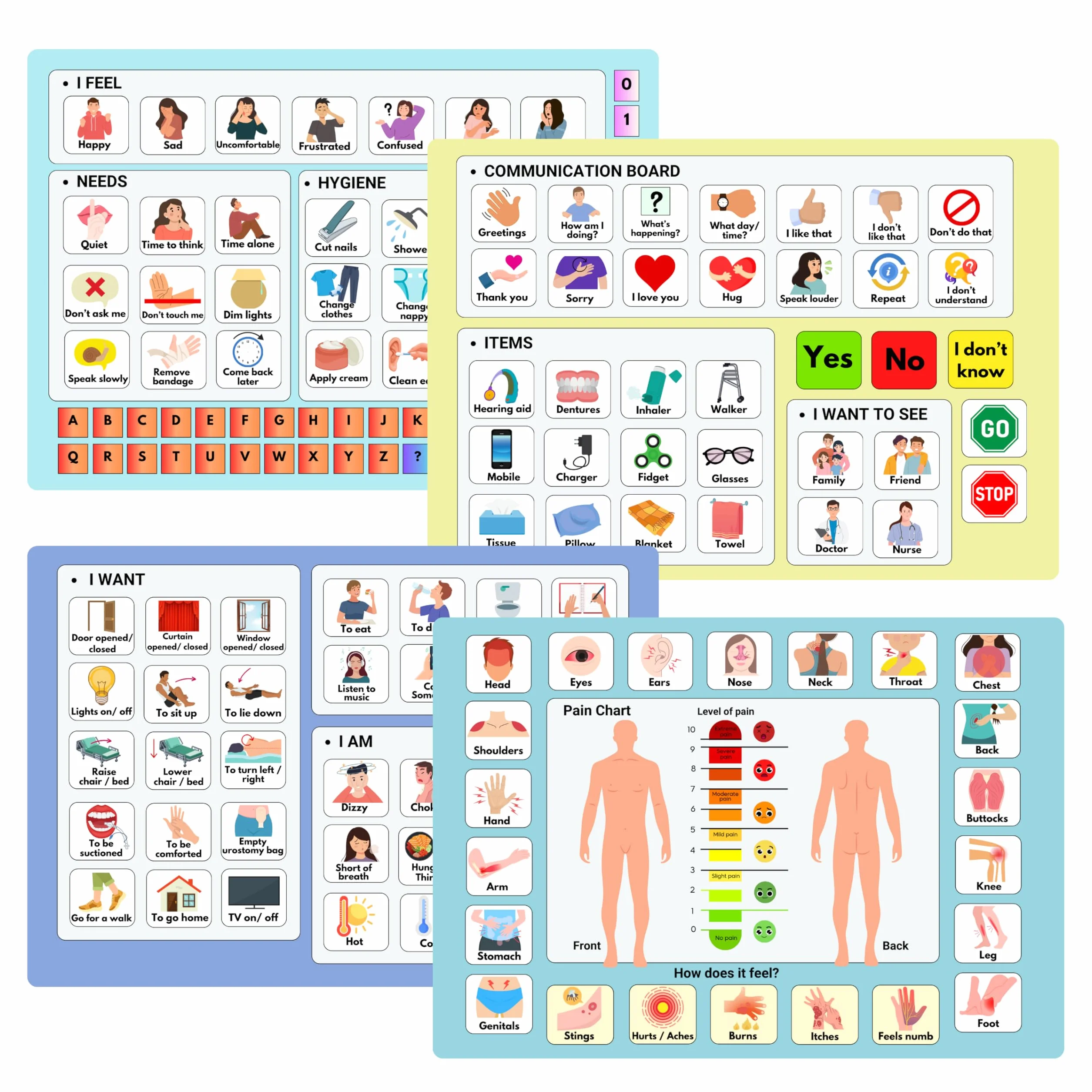 Tavola di Comunicazione in Plastica per Adulti Non Verbali, Carte di Comunicazione con Immagini e Simboli per Afasia, Pazienti Post-Ictus, Uso Ospedaliero e Residenze Assistite