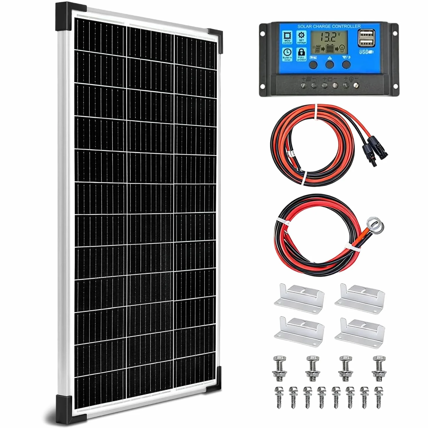 Pannello solare da 100 W, 12 V, pannello solare monocristallino, 100 Watt, con regolatore di carica da 20 A, per carica di energia indipendente da 12 Volt per camper, barca, roulotte, casa