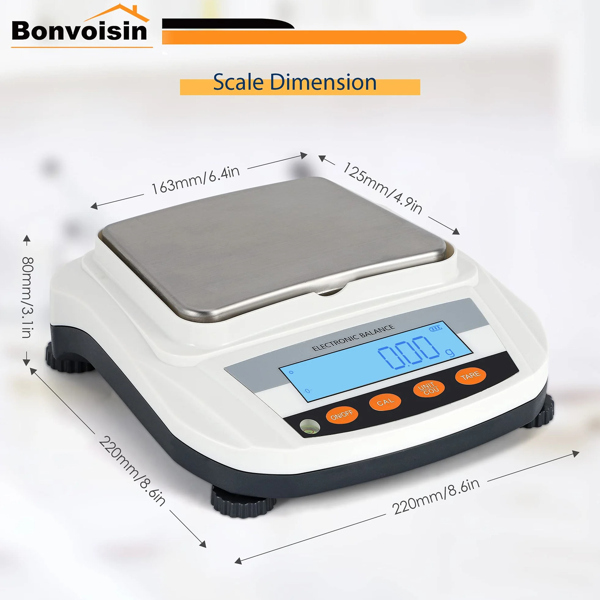 Bonvoisin Bilancia Analitica Laboratorio 3000g x 0.01g 17 Unità Conteggio Auto-Taratura