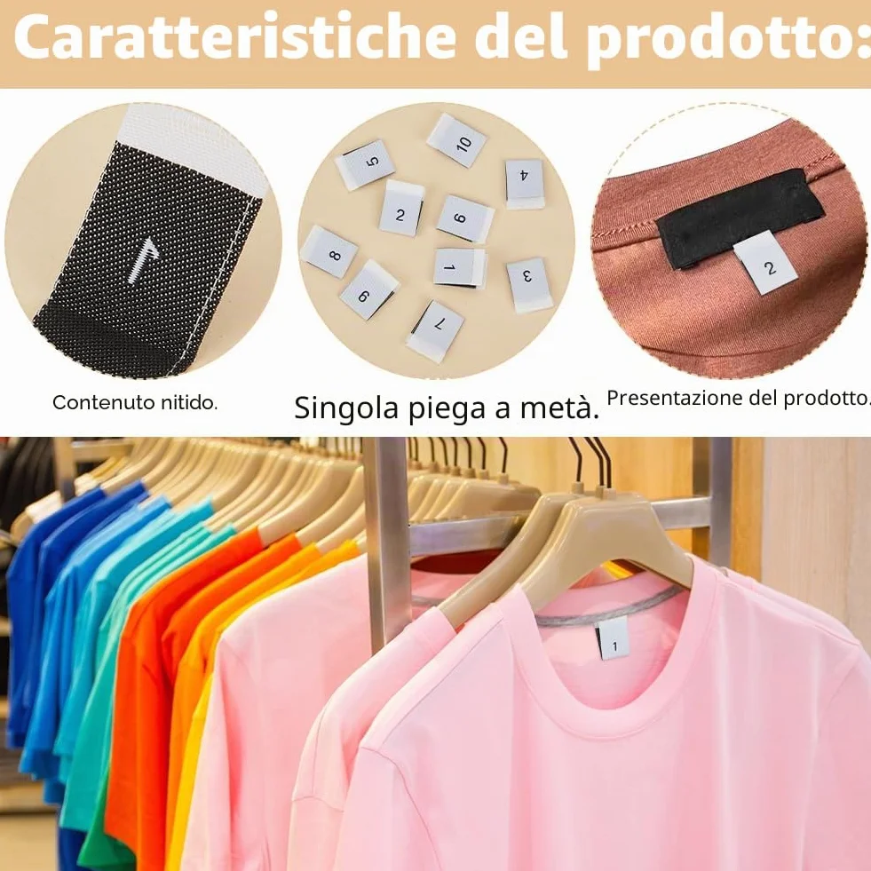 BENECREAT 400 etichette in poliestere per vestiti, 10 stili, colore bianco, accessori per abbigliamento, etichette da cucito per abiti, tute, camicie, camicette o tovaglioli, numeri da 1 a 10