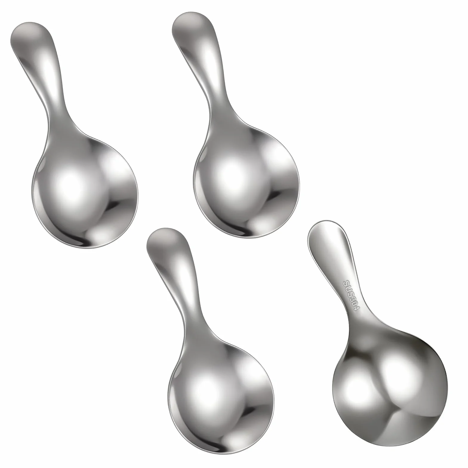 Confezione da 4 palette con manico corto argentato, piccole palette per barattoli, in acciaio inox, mini paletta per caramelle, mini condimenti, sale, zucchero, tè, caffè, piccole palette per gelato e