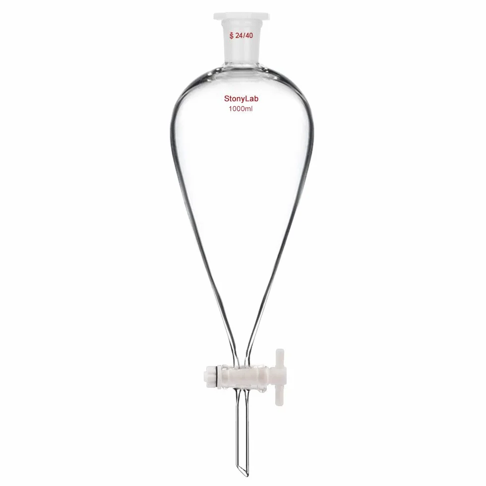 StonyLab 1000ml Imbuto Separatore Conico in Vetro, Separatory Funnel Borosilicato a Parete Pesante con 24/40 Giunti e Rubinetto in PTFE - 1L (1 Litro)