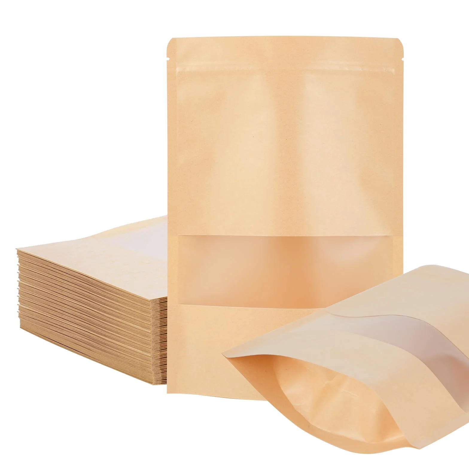 50 sacchetti di carta kraft con finestra - Sacchetti di carta kraft richiudibili 18 x 26 cm - Carta kraft - Per frutta secca, dolci, foglie di tè - Ideale per piccole imprese, case (marrone)