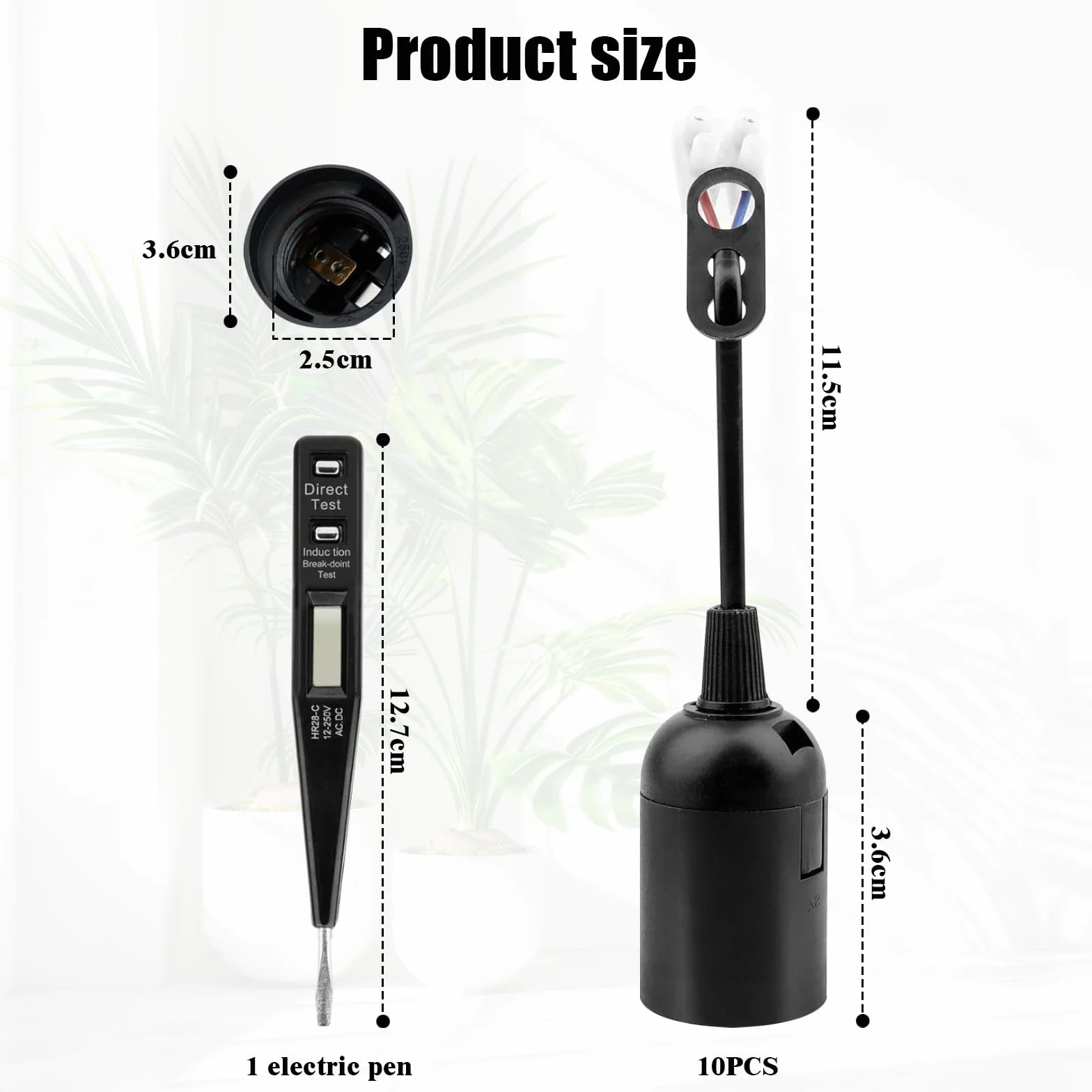 10 Pezzi Portalampada E27, Porta Lampada Soffitto, Portalampada con Cavo, Porta Lampada Esterno con Tester Tensione per Cantiere, Lavori, Ristrutturazione, Lampade Sospensione, Cucina, Nero