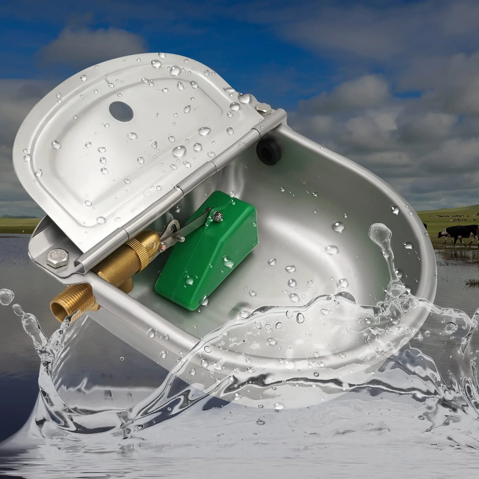 Distributore di Acqua per Cani in Acciaio Inox, Abbeveratoio Galleggiante con Valvola 1/2"