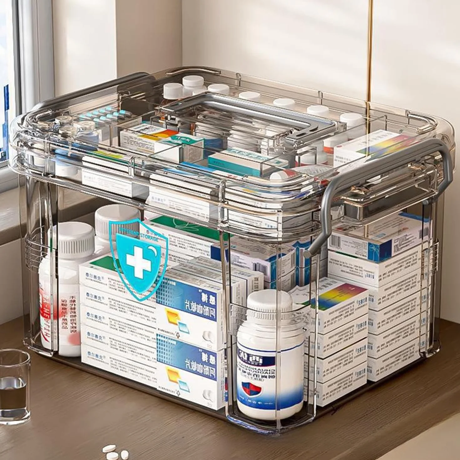 Scatola per medicinali 2 livelli stoccaggio farmacia casa