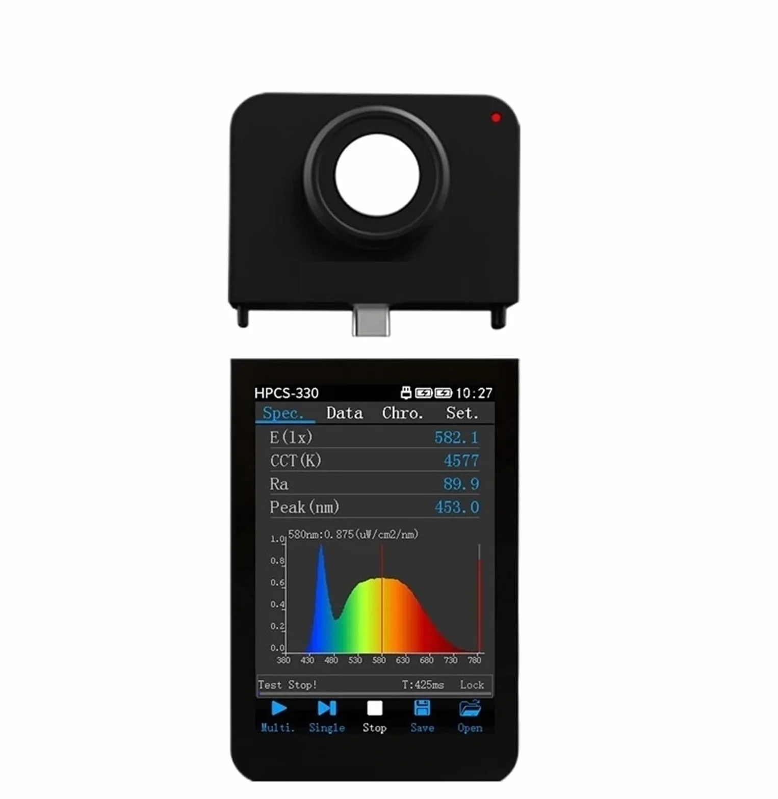 Spettrometro portatile portatile HPCS-330 a lunghezza d'onda 380-780nm, misuratore di luce CCT CRI ad alta precisione, analizzatore di spettro LED Ampia gamma di misurazione(HPCS300)