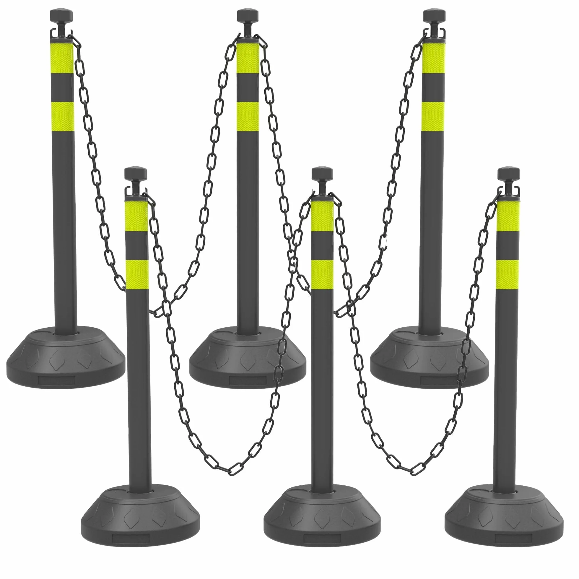 Set da 6 Pali di Contenimento da 102 cm, Posto Delineatore del Traffico con Catene di Plastica e Base Riempita d'Acqua per Parcheggio, Code e Controllo della Folla (Nero)
