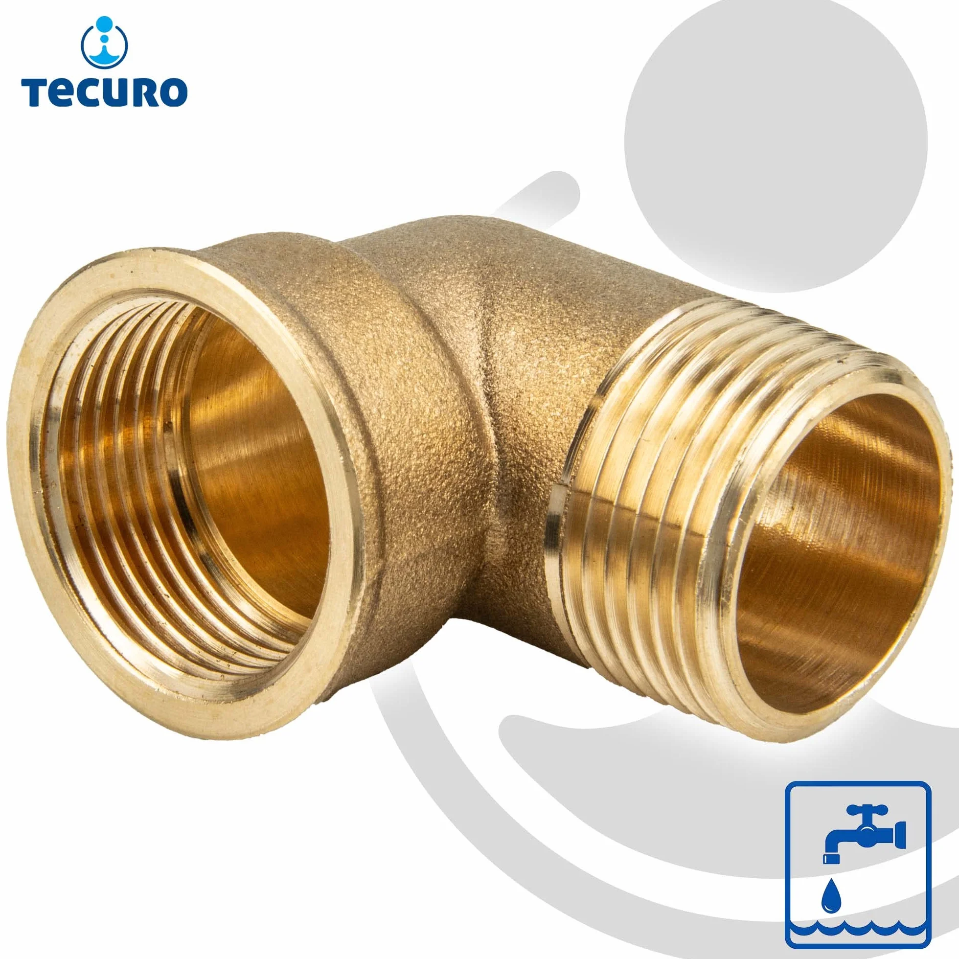 Tecuro Angolo in Ottone 90° Filettatura Interna x Esterna 3/4" Ottone Bianco CW617N Acqua Potabile