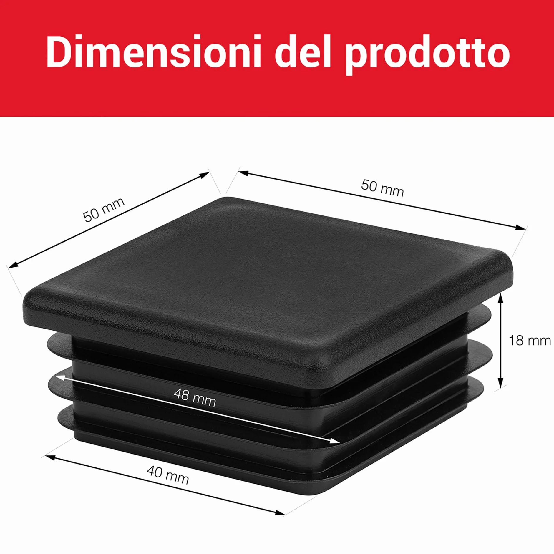 LouMaxx Tappi lamellari 50 x 50 mm, copertura per tubo nero, tappi per tubi quadrati 50 x 50 mm, tappi quadrati per tubi in plastica robusta, tappi per pali come tappo di copertura
