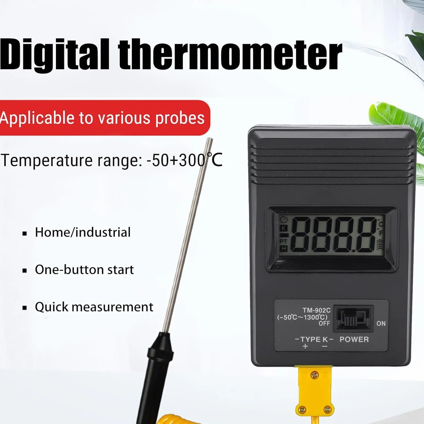 Termometro Digitale Tipo K con Sonda -50°C a +300°C LCD per Industria Cottura Scientifico